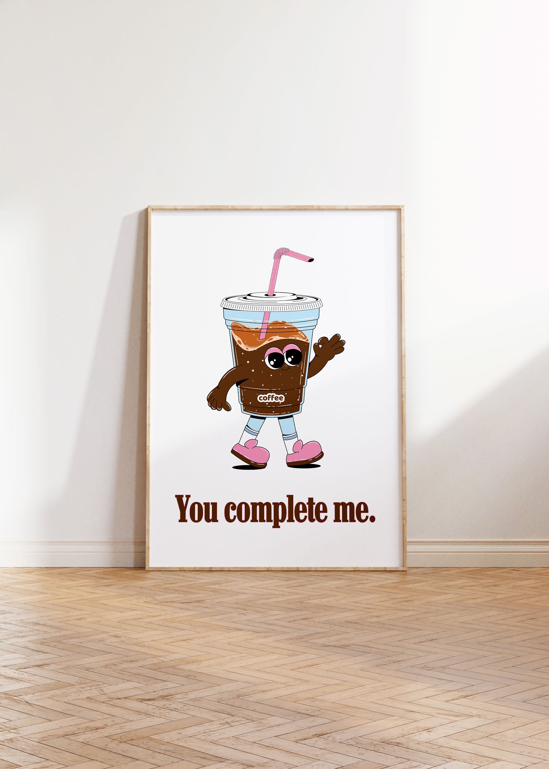 Iced Coffee Poster,Digital Prints, Retro Coffee Print, Office Art, Kitchen Art, Coffee Art Print, Coffee Cartoon Print, Retro Wall Art