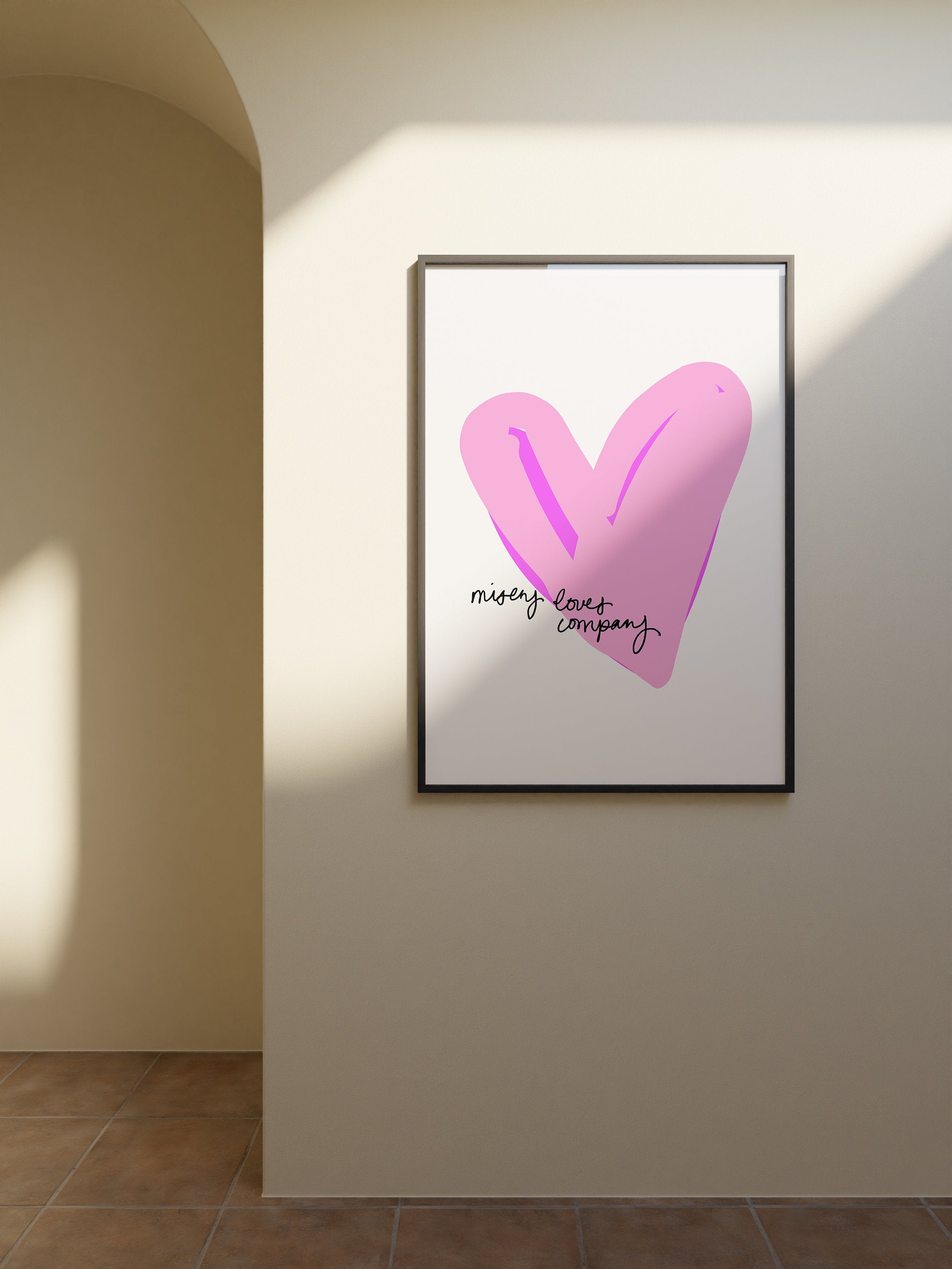 Emo Girl Quote, Retro Heart Posters, It Girl Art, Trendy Wall Art, Aesthetic Print, Dorm Art, Heart Print, Misery Loves Company Art Print