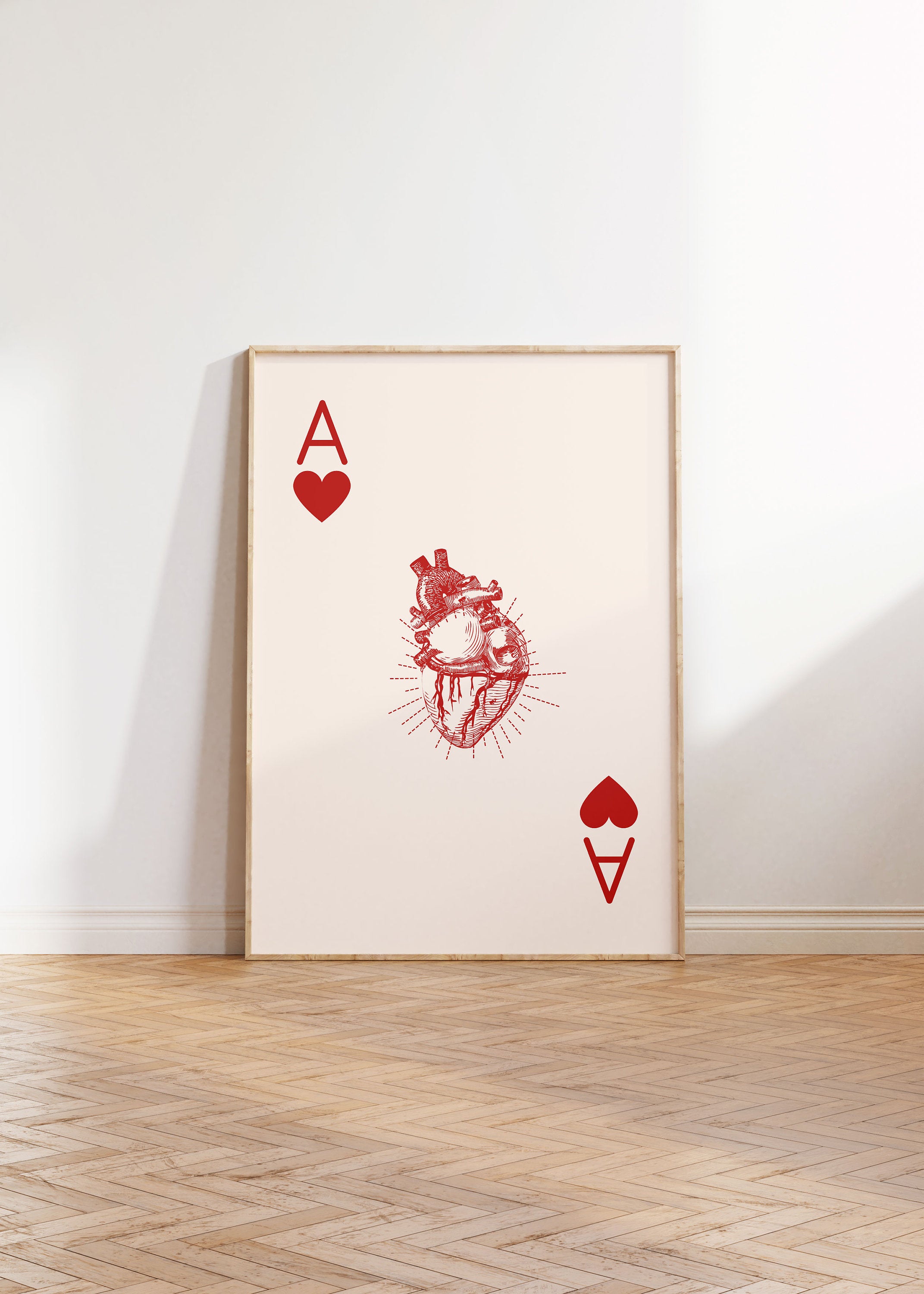 Retro Card Posters, Playing Card Art, Trendy Wall Art, Aesthetic Print, Dorm Art, Ace of Hearts Art, Playing Card Poster, Ace Prints