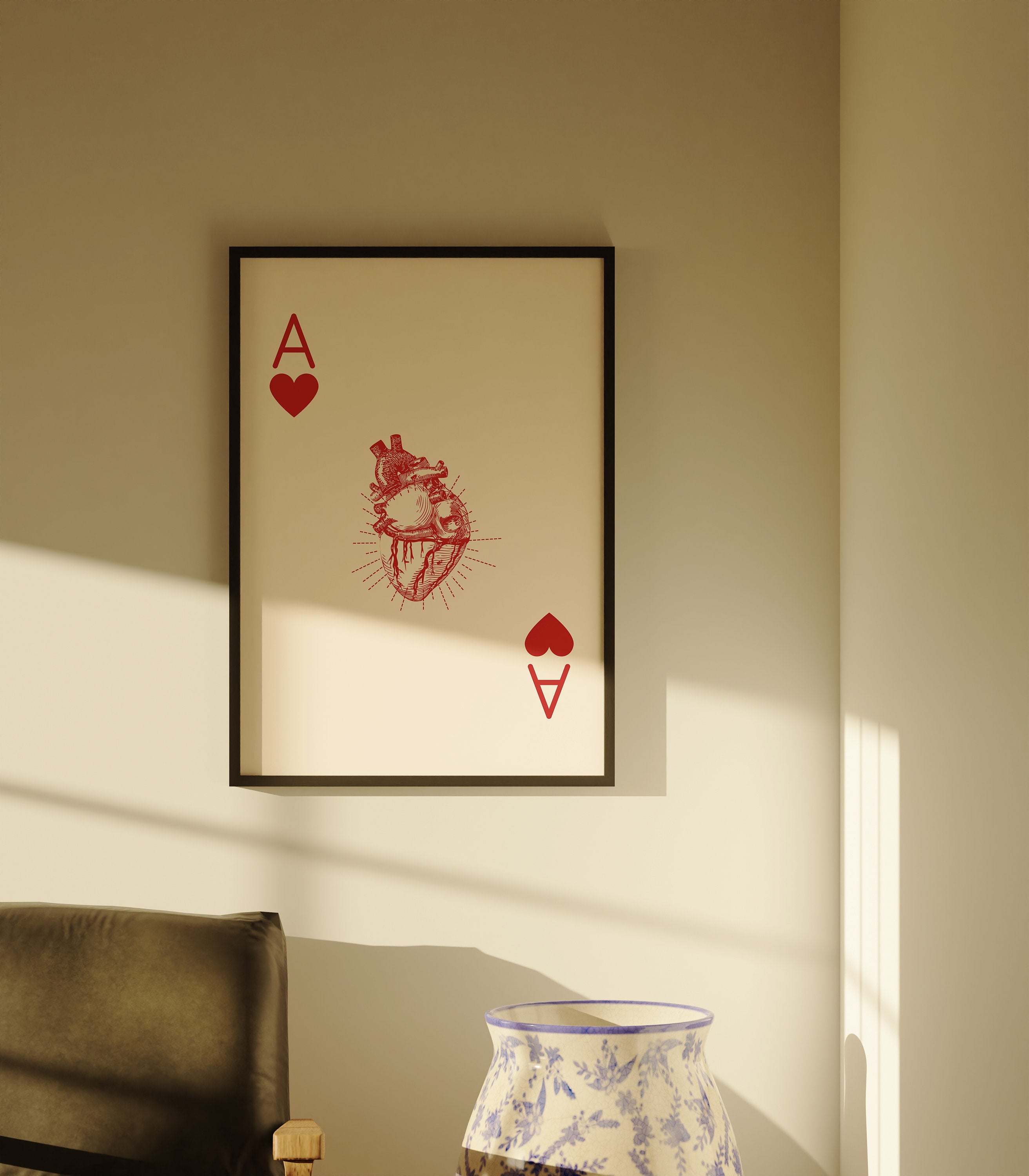 Retro Card Posters, Playing Card Art, Trendy Wall Art, Aesthetic Print, Dorm Art, Ace of Hearts Art, Playing Card Poster, Ace Prints