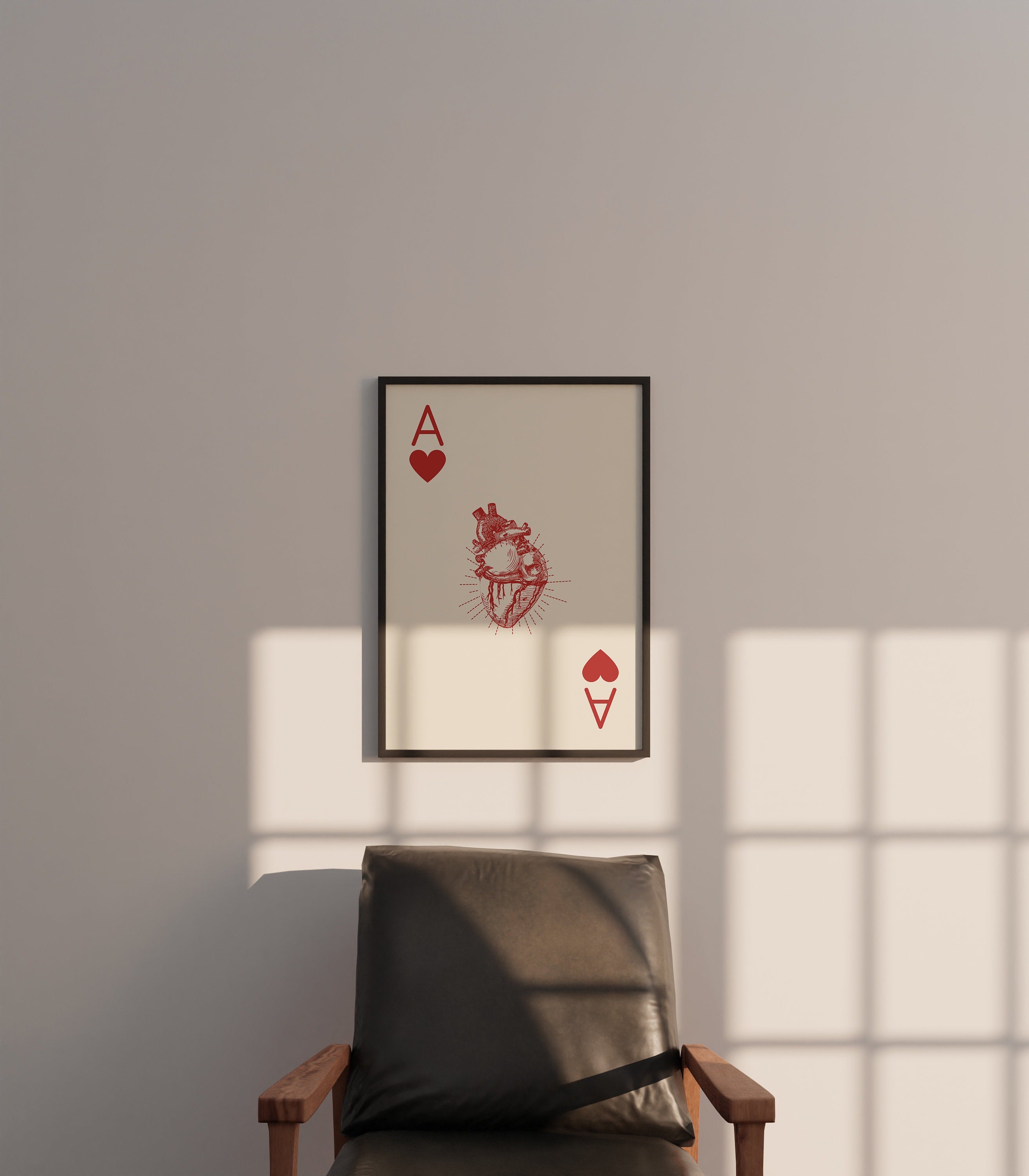 Retro Card Posters, Playing Card Art, Trendy Wall Art, Aesthetic Print, Dorm Art, Ace of Hearts Art, Playing Card Poster, Ace Prints