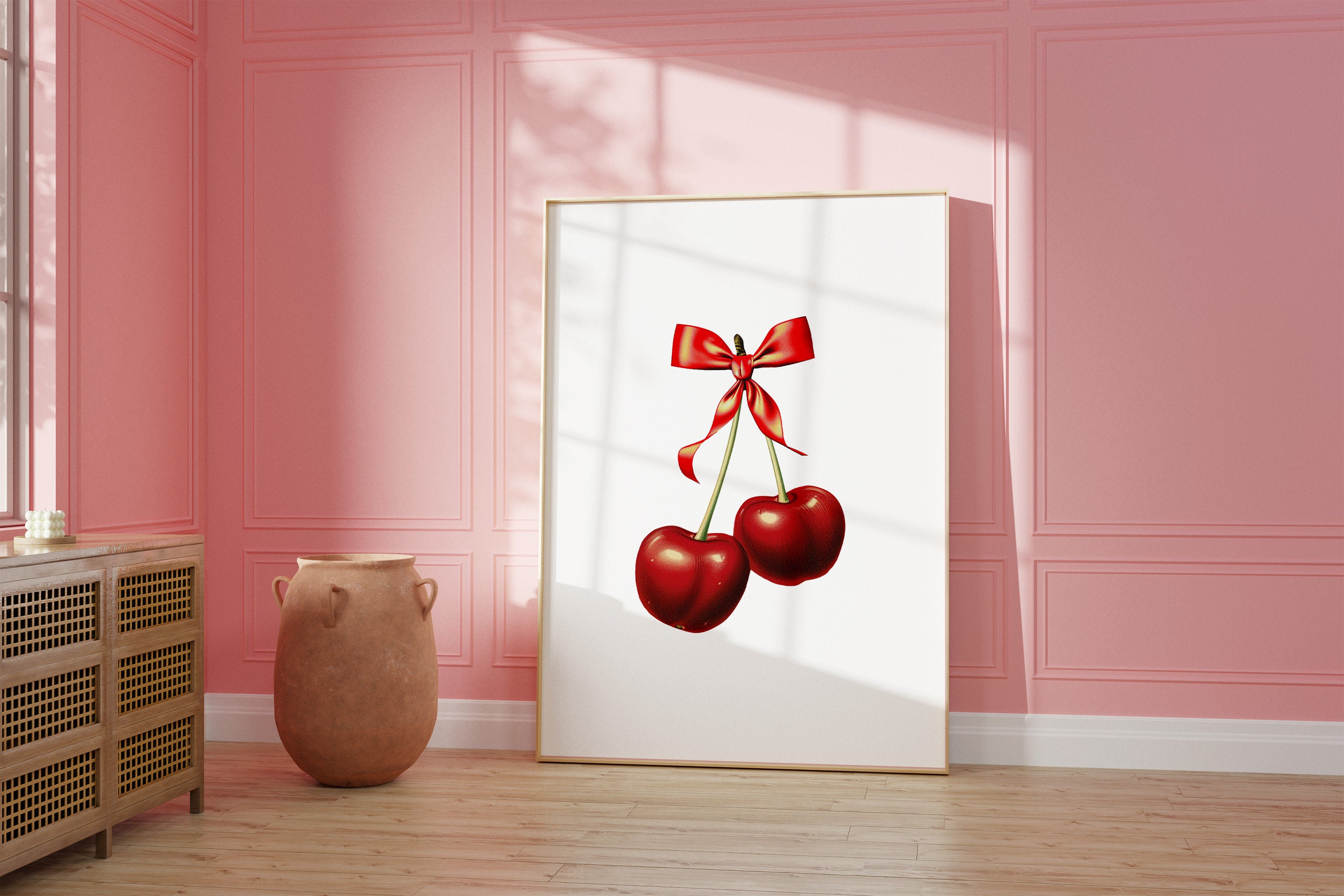 Cherry Poster, Coquette Wall Art, Digital Downloads, Fruit Prints, Trendy Wall Art, Cherry Decor, Cute Cherry Art, Coquette Prints