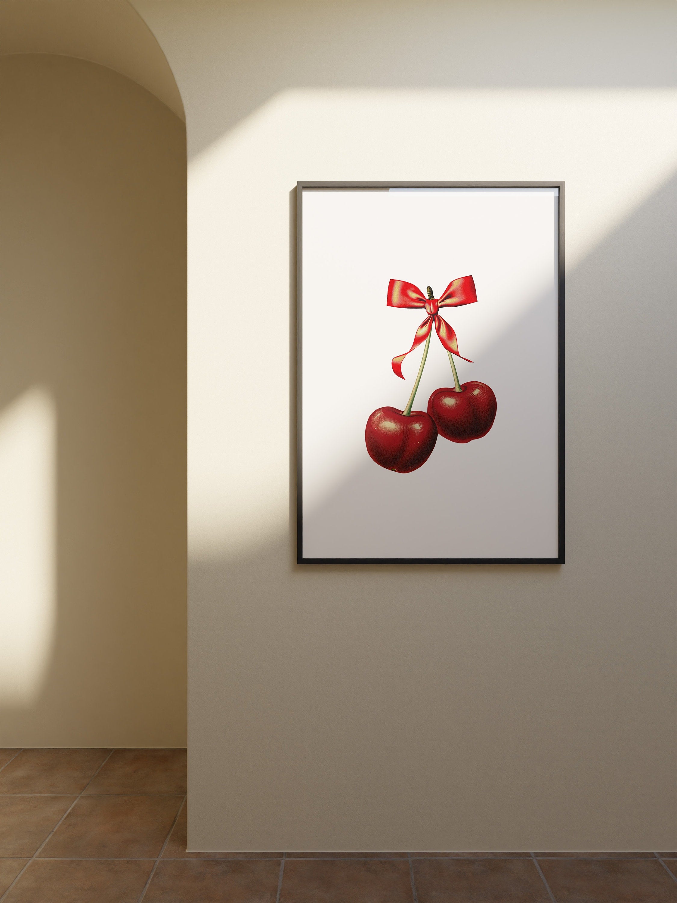Cherry Poster, Coquette Wall Art, Digital Downloads, Fruit Prints, Trendy Wall Art, Cherry Decor, Cute Cherry Art, Coquette Prints