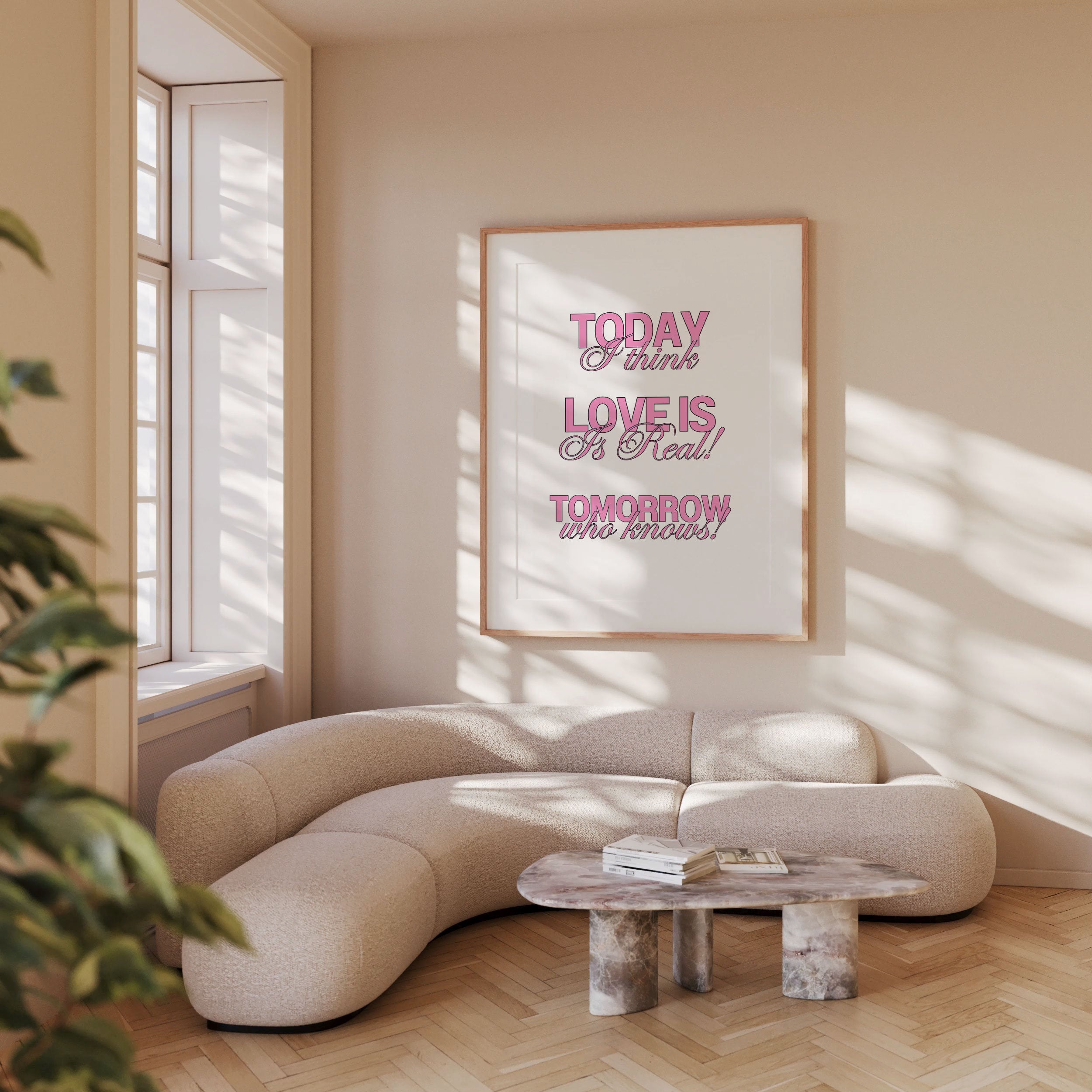 Wall Art Print, Typography Art, Downloadable Print, Apartment Art, Trendy Art Print, Pink and White Poster, Love Is Real Art, maximalism