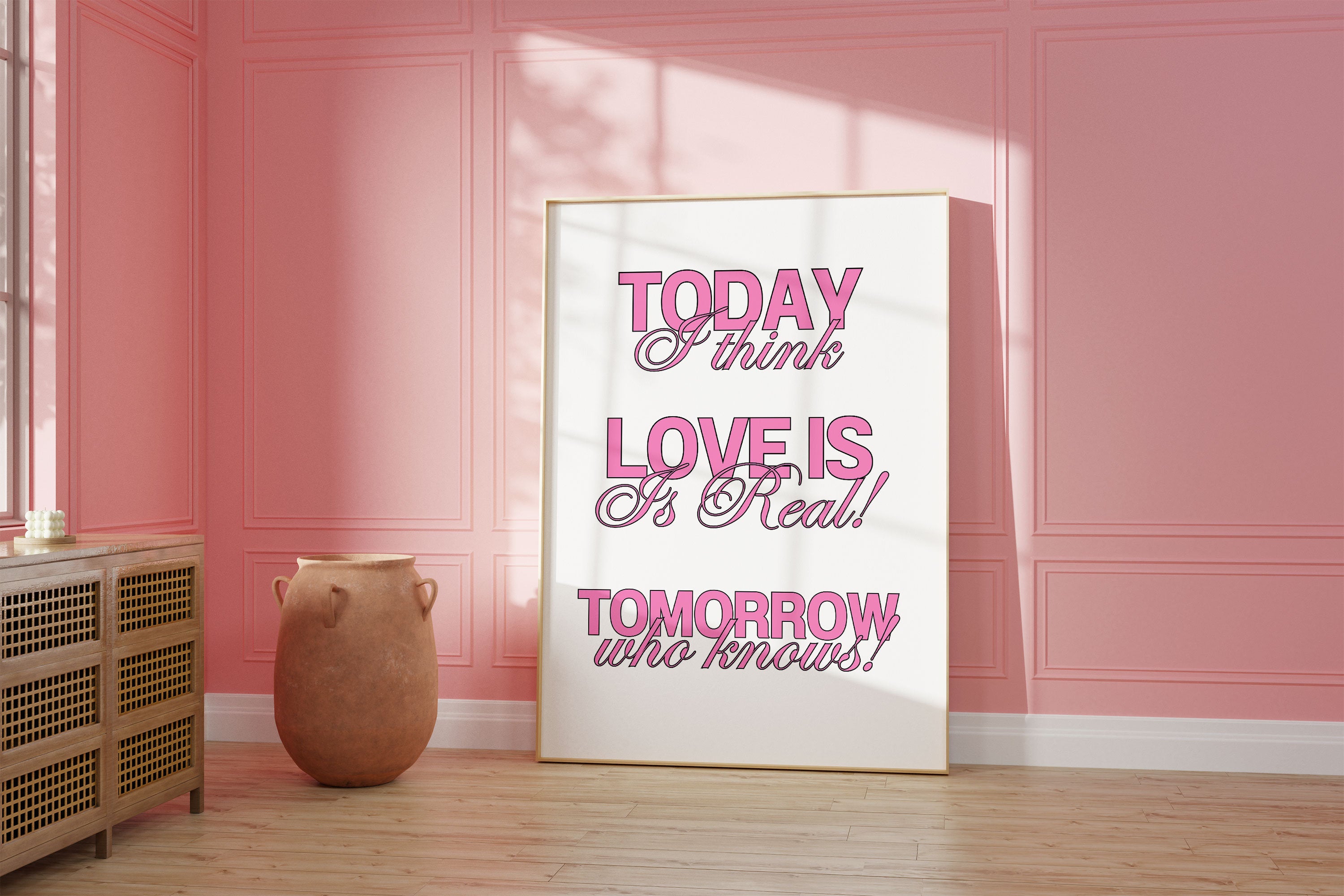 Wall Art Print, Typography Art, Downloadable Print, Apartment Art, Trendy Art Print, Pink and White Poster, Love Is Real Art, maximalism