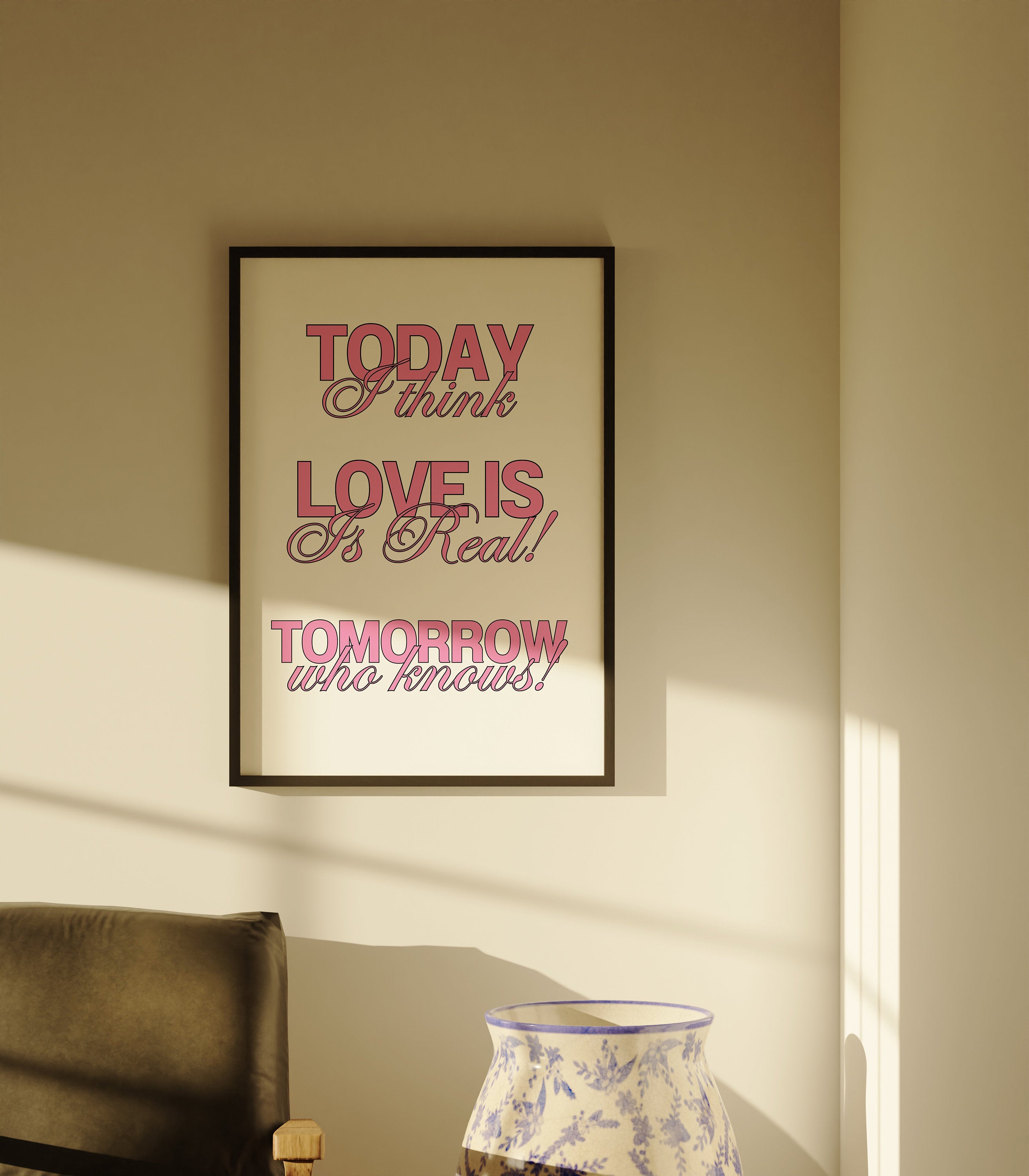 Wall Art Print, Typography Art, Downloadable Print, Apartment Art, Trendy Art Print, Pink and White Poster, Love Is Real Art, maximalism