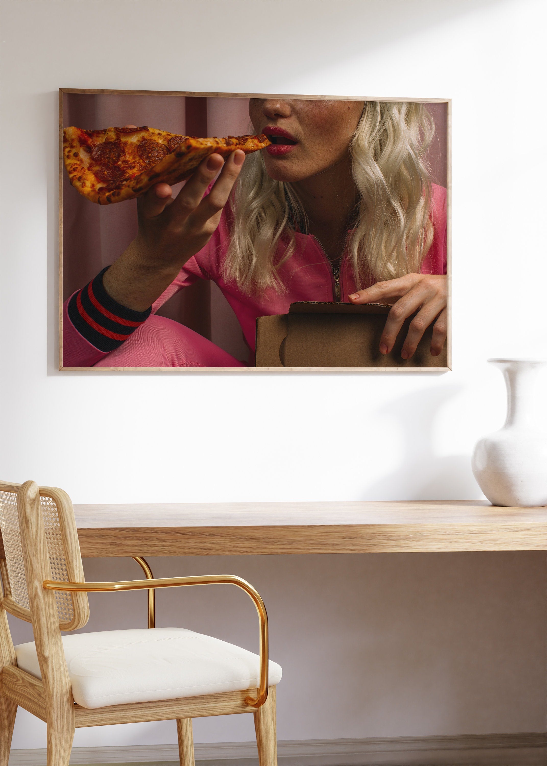 Pizza Art Print, Digital Art Print, Kicthen Wall Art, Retro Photo Prints, Party Art Print, Fun Apartment Art, Dorm Decor, Pizza Pink Art