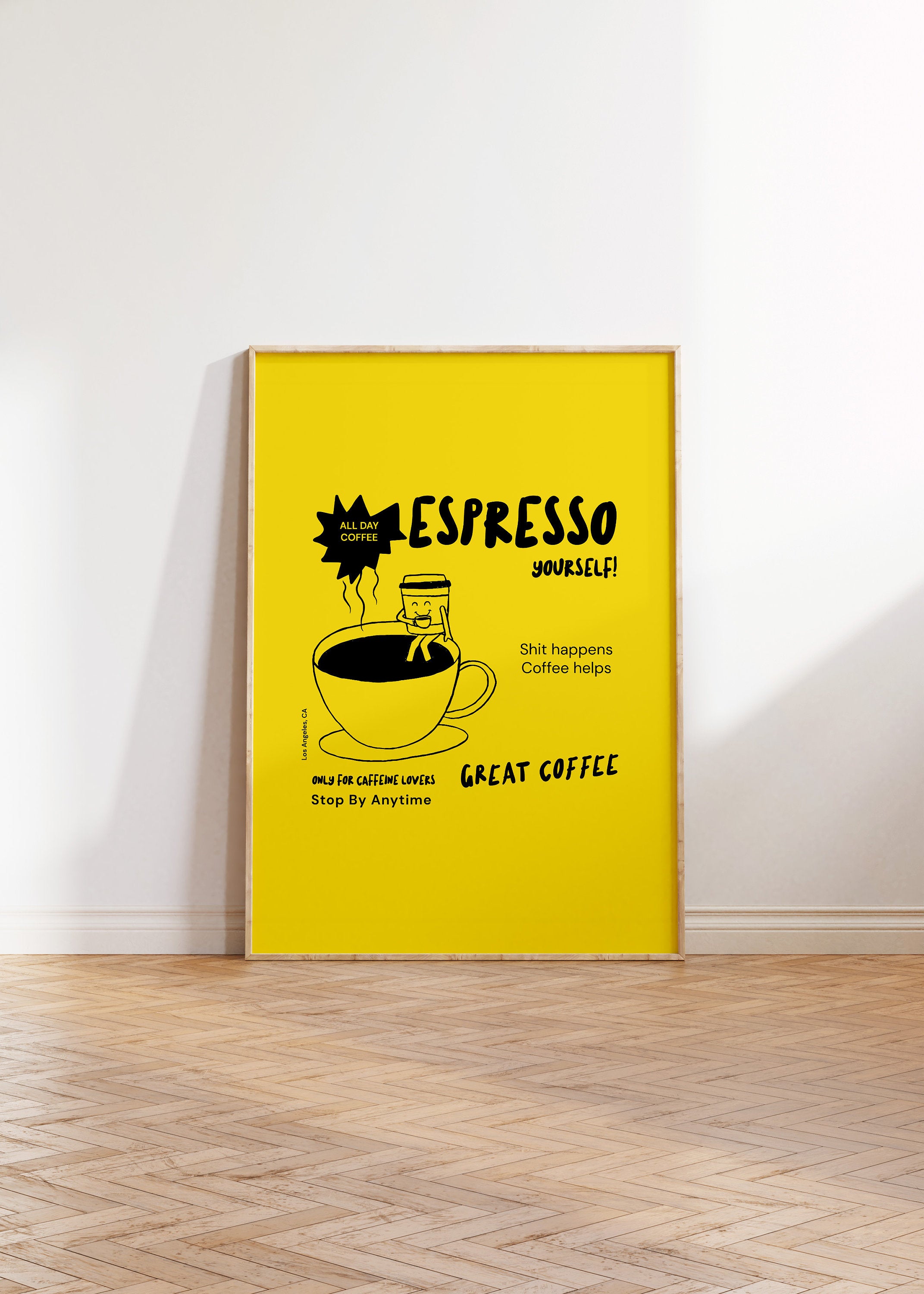 Coffee Sketch Art, Digital Coffee Prints, Retro Art, Office Art, Yellow Kitchen Art, Yellow Coffee Art, Coffee doodle Print, Retro Wall Art