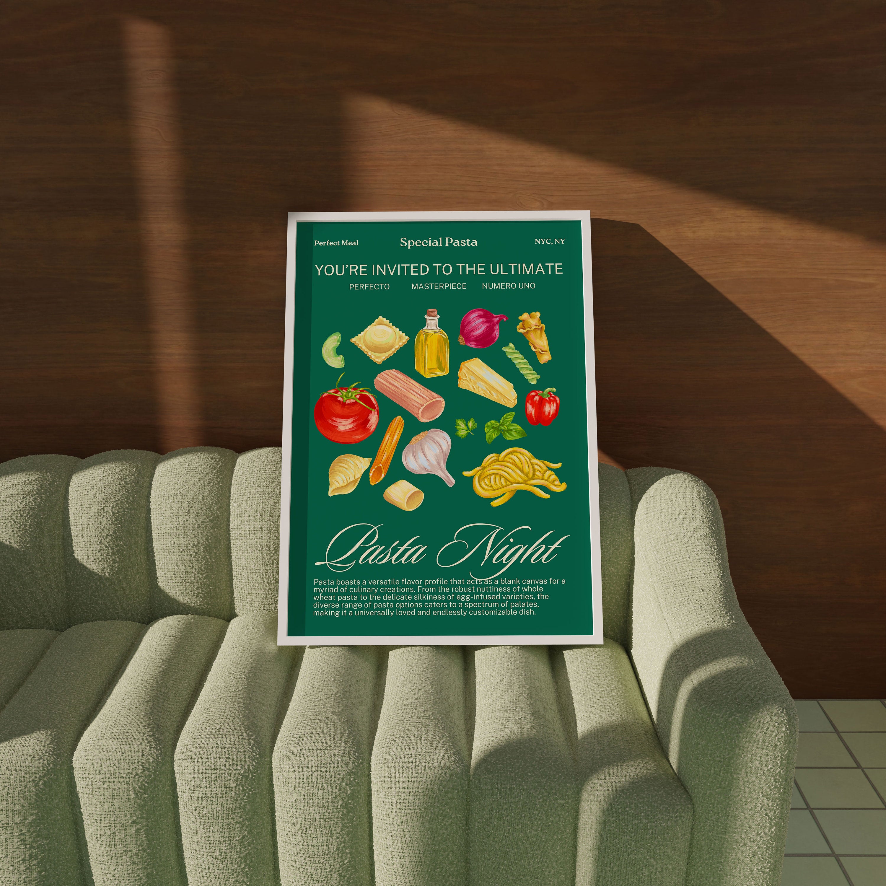 Pasta Art Print, Digital Download, Wall Art Print, Digital Food Art Print, Trendy Wall Art Print, Kitchen Wall Print, Green Kitchen Decor