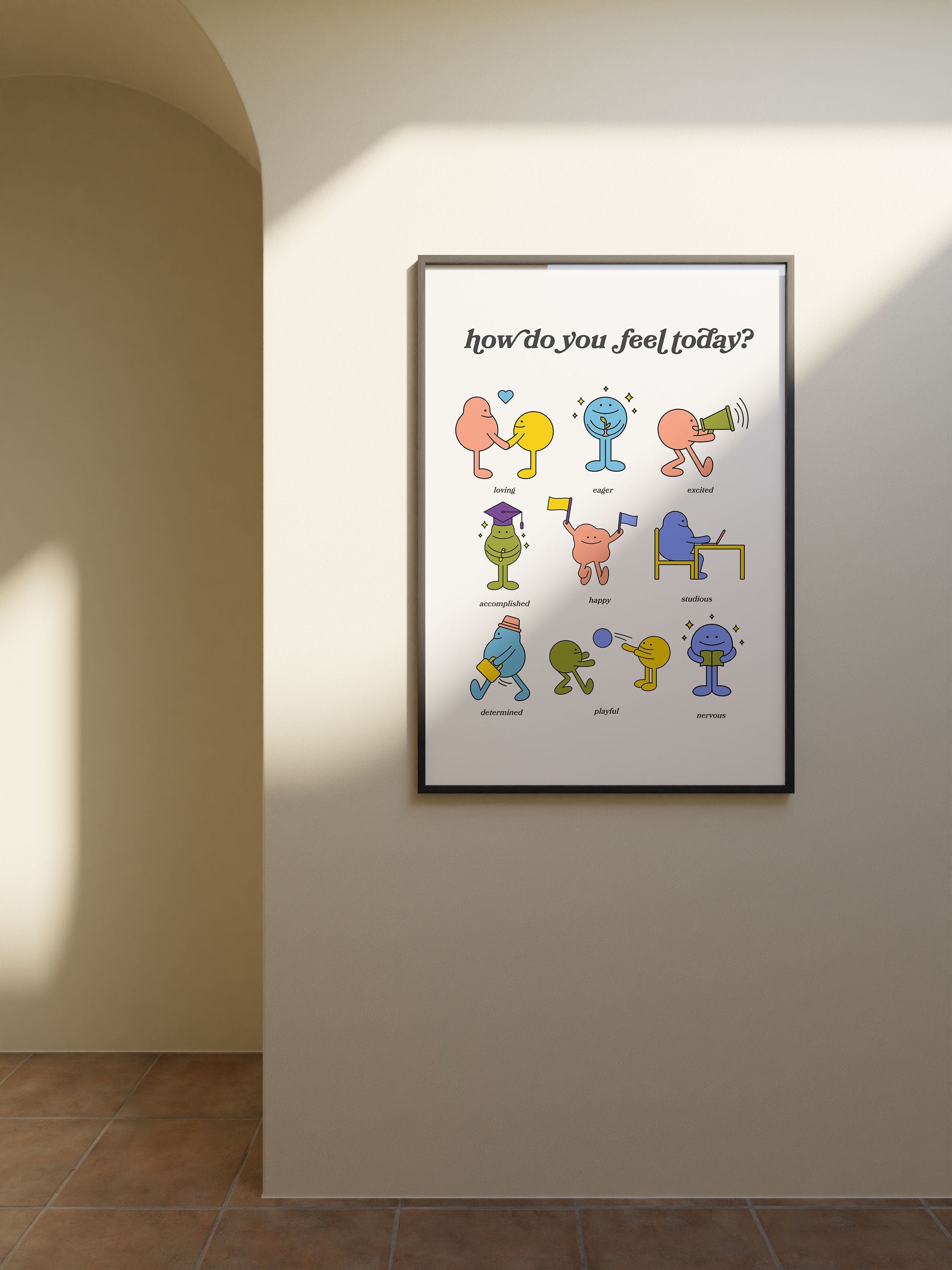 How Do You Feel Today? Retro Quote, Digital Prints Wall Art, Digital Prints, Emotions Art Prints, Mood and Feelings Poster, School Posters