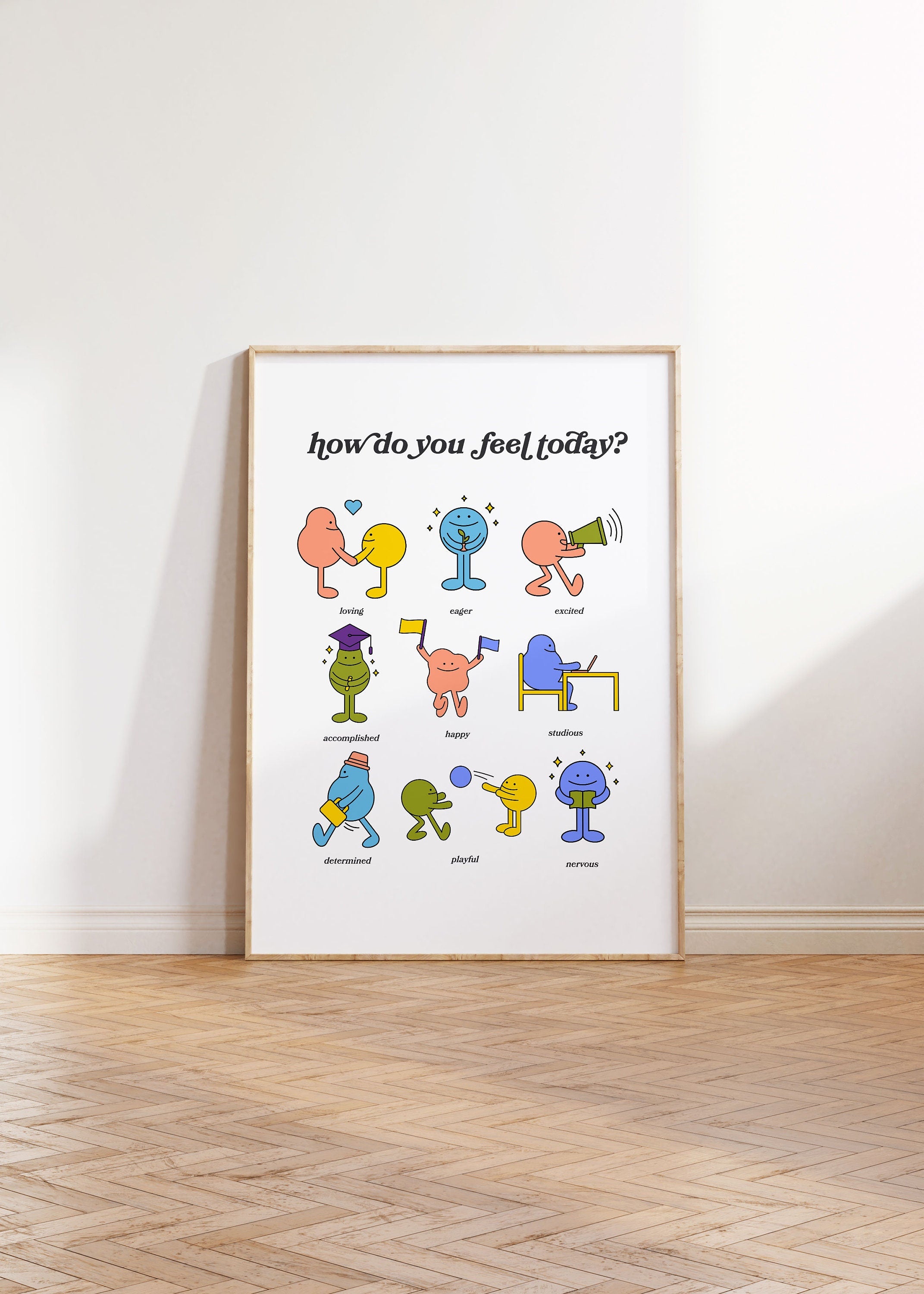 How Do You Feel Today? Retro Quote, Digital Prints Wall Art, Digital Prints, Emotions Art Prints, Mood and Feelings Poster, School Posters