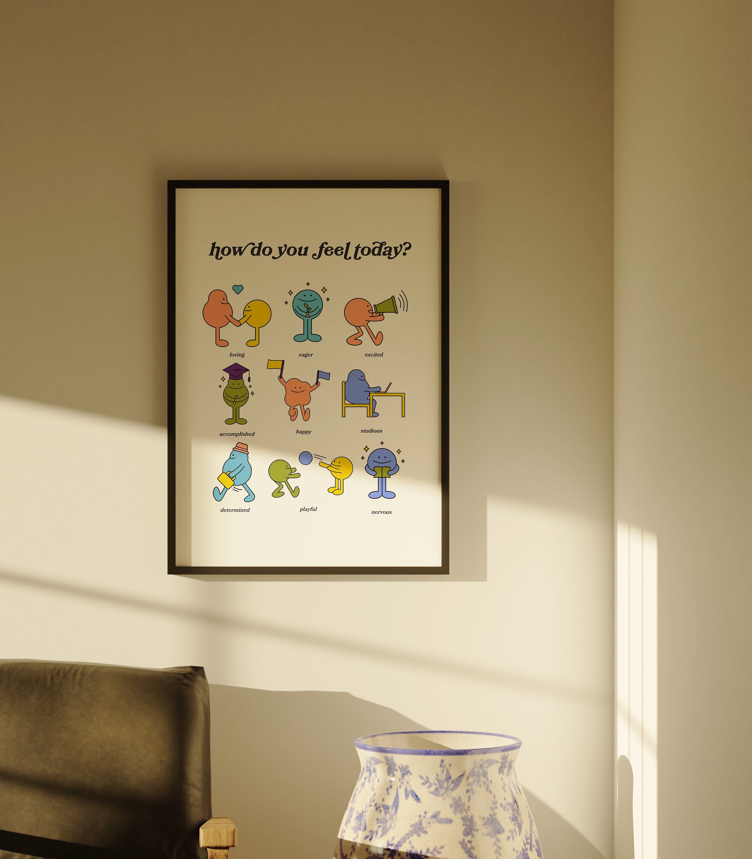 How Do You Feel Today? Retro Quote, Digital Prints Wall Art, Digital Prints, Emotions Art Prints, Mood and Feelings Poster, School Posters