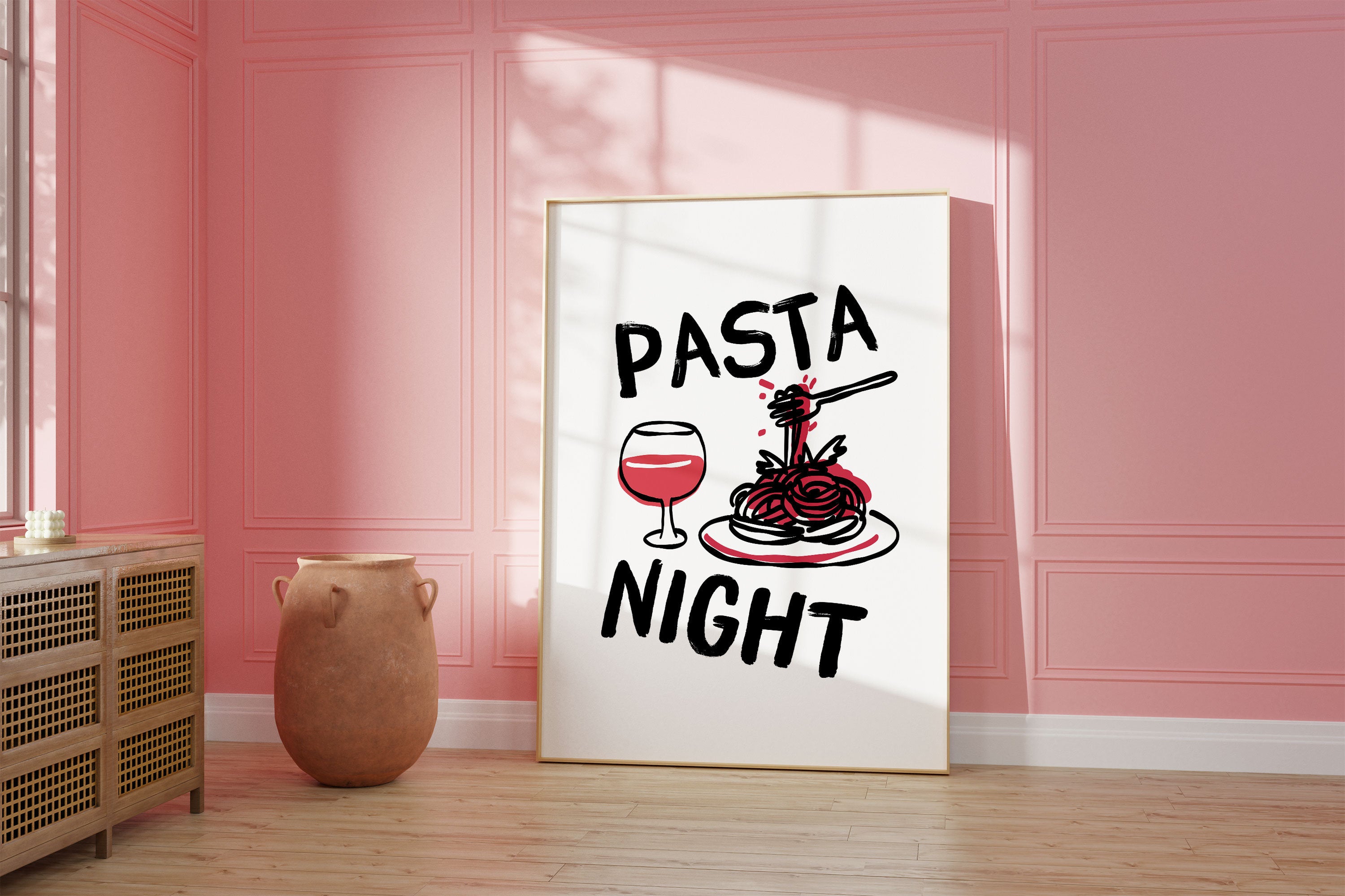 Pasta Wall Print, Fun Pasta Decor, Downloadable Art, Cute Kitchen Art, Pop Art, Food Art Print, Digital Food Poster, Digital Download