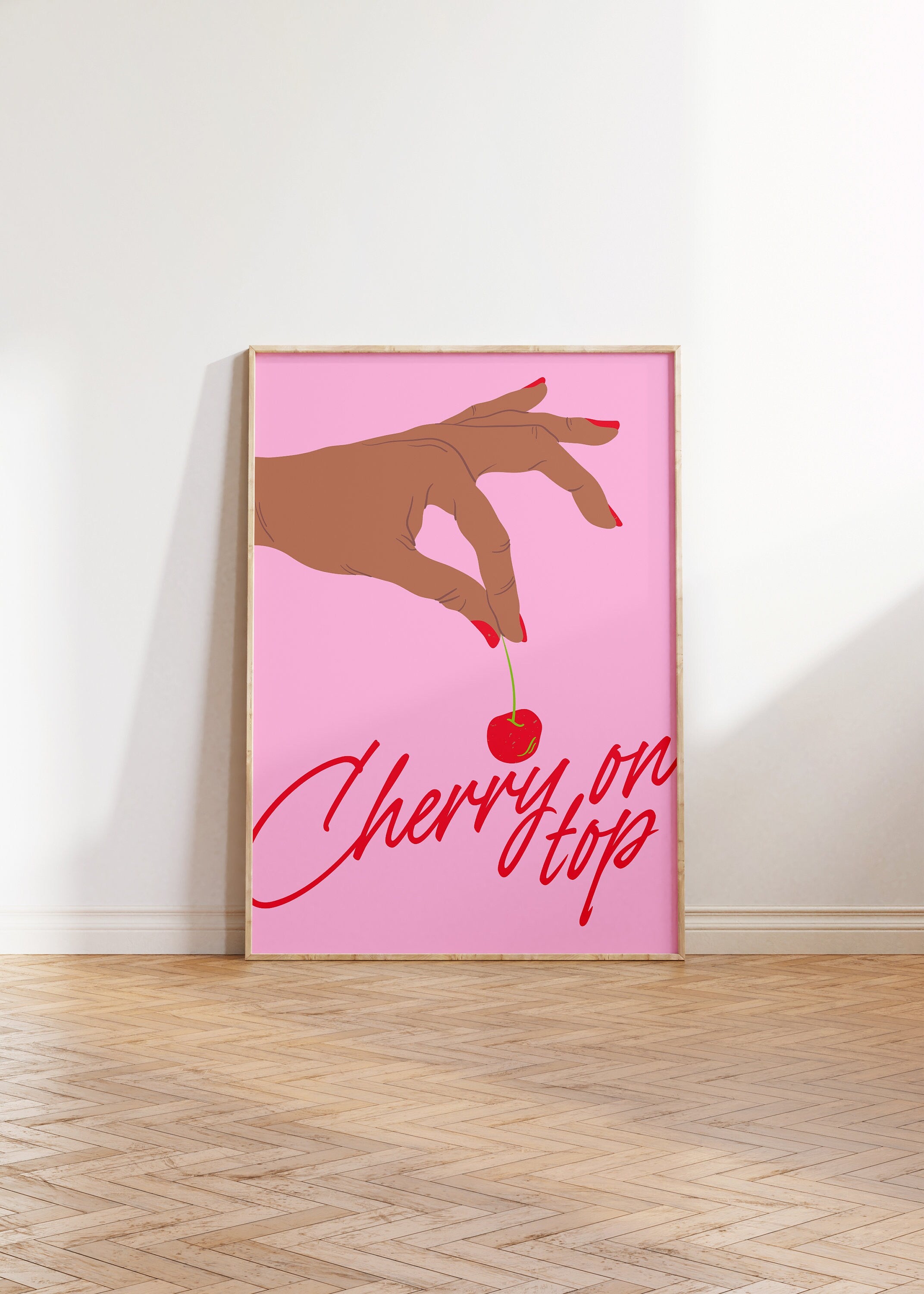 Cherry Poster, Cute Wall Art, Digital Download, Fruit Art Print, Digital Art, Trendy Wall Art, Home Decor, Pink Cherry Art, Coquette Poster