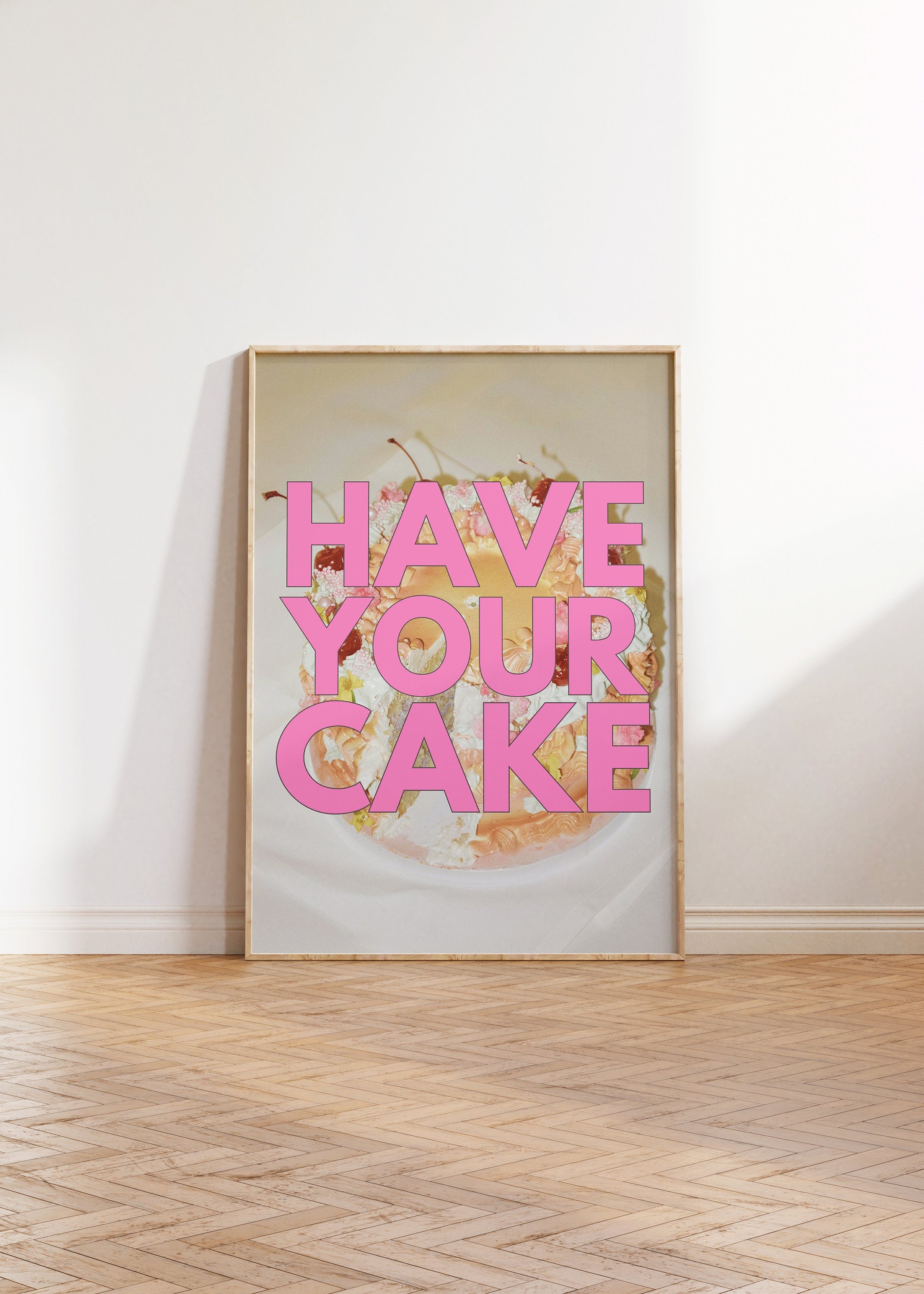 Cake Art, Digital Download, Vday Wall Art, Coquette Cake Art, Trendy Wall Art Print, Kitchen, Pink Kitchen Wall Decor, Pink Cake Art