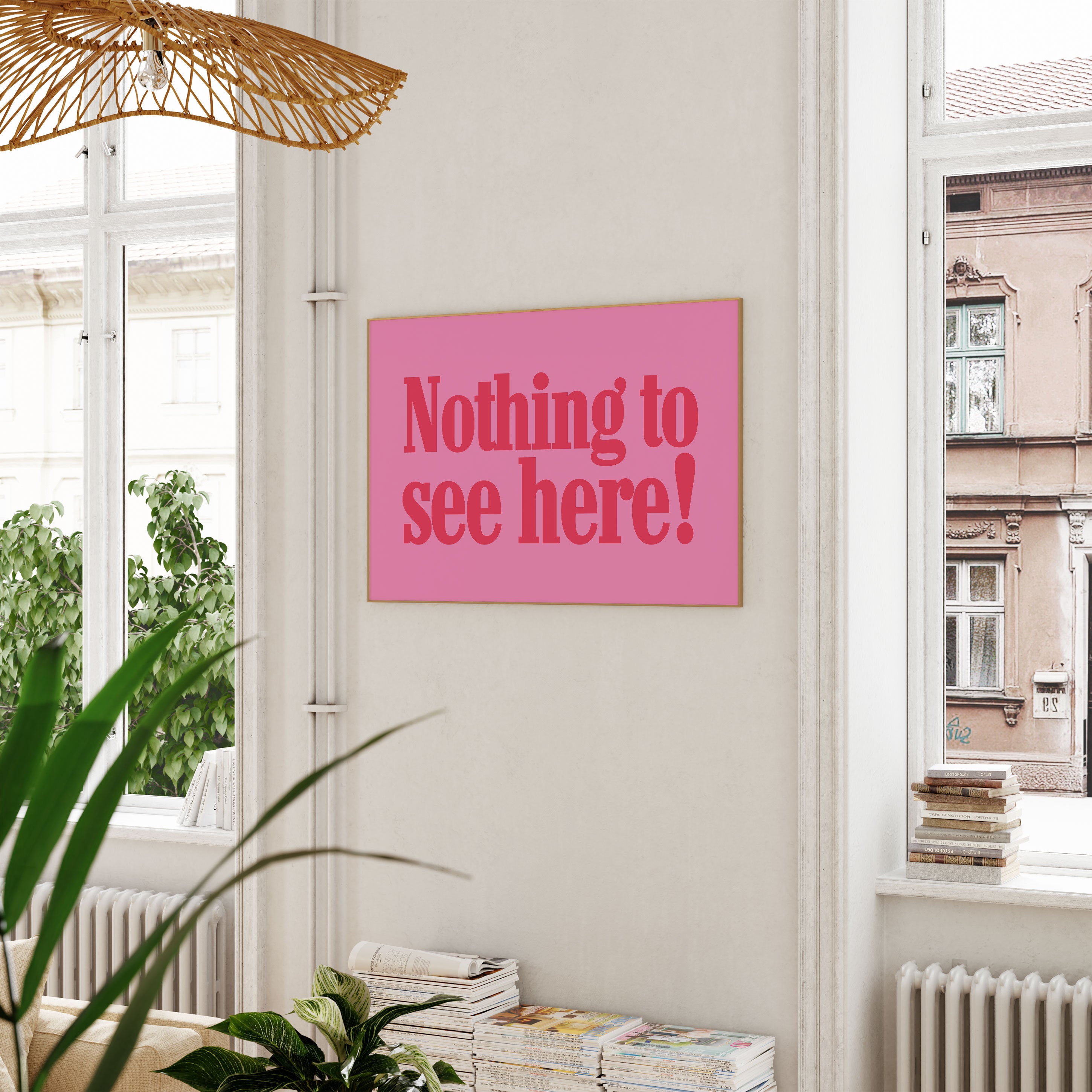 Nothing to See Here, Retro Pink Poster, Wall Print, Digital Download, Preppy Pink Prints, Fun Wall Art, Horizontal Art, Large Pink Posters