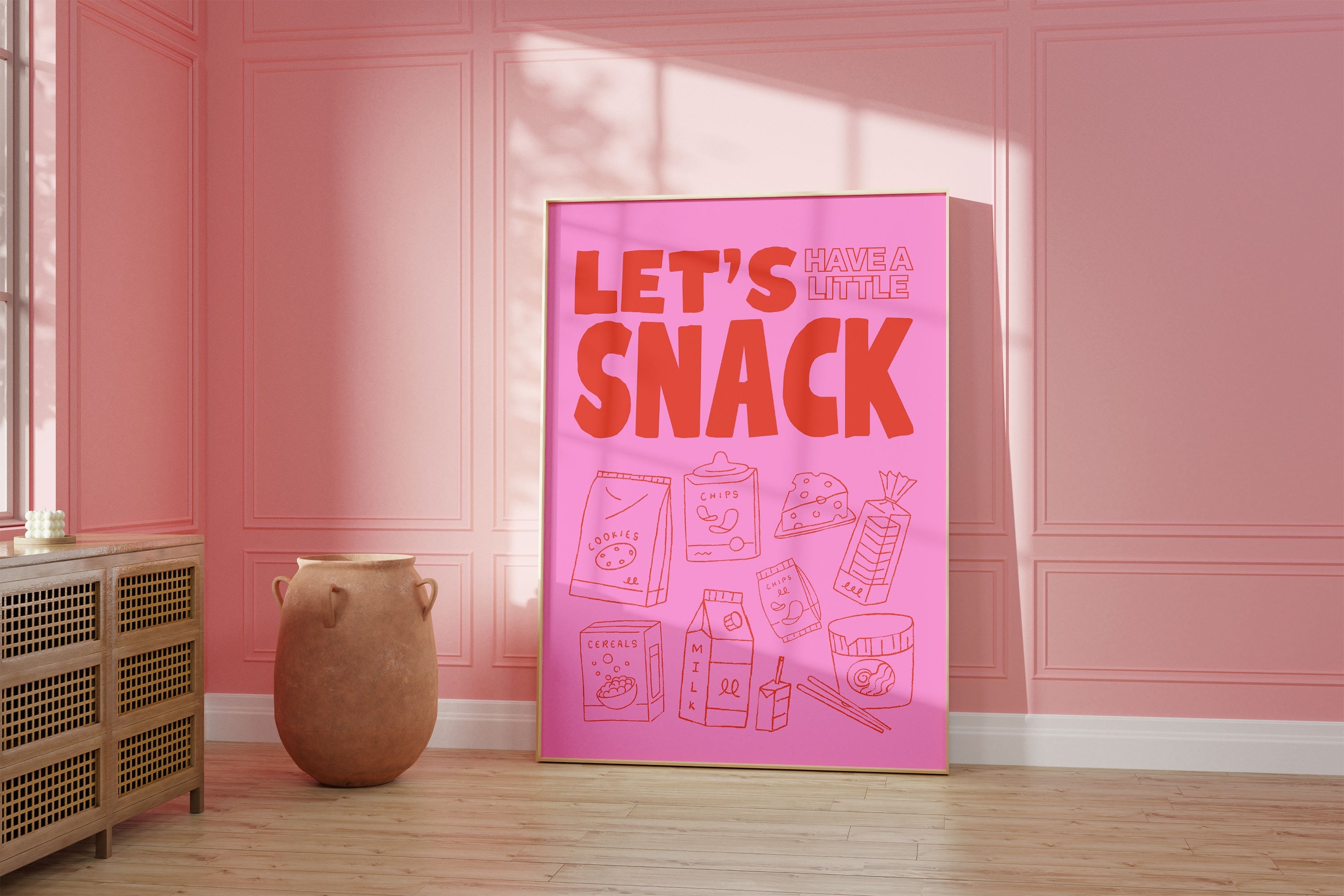 Snack Art, Digital Download, Vday Wall Art, Coquette Art, Trendy Art, Kitchen Art, Pink Kitchen Wall Decor, Pink Cake Art, Pink Wall Prints