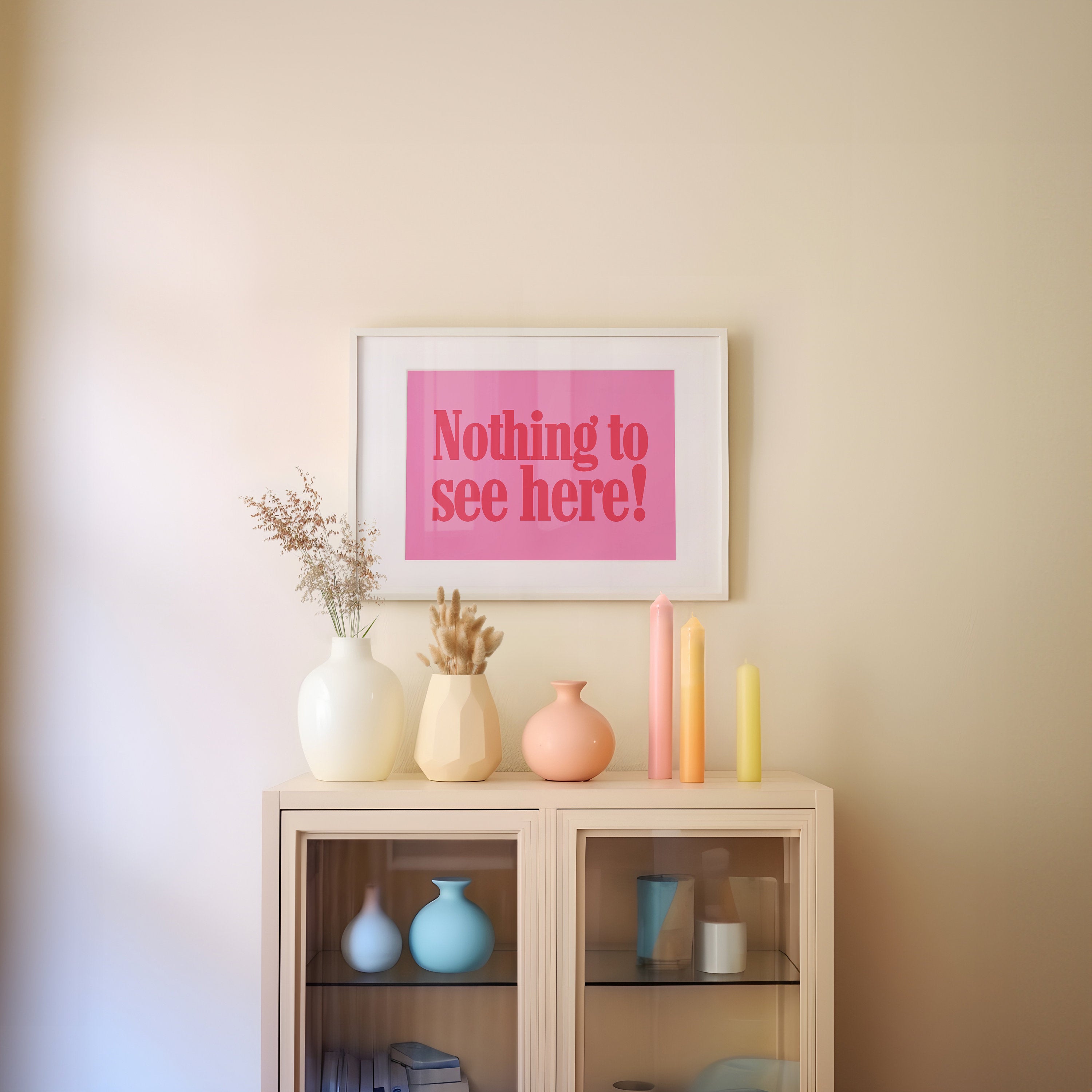 Nothing to See Here, Retro Pink Poster, Wall Print, Digital Download, Preppy Pink Prints, Fun Wall Art, Horizontal Art, Large Pink Posters