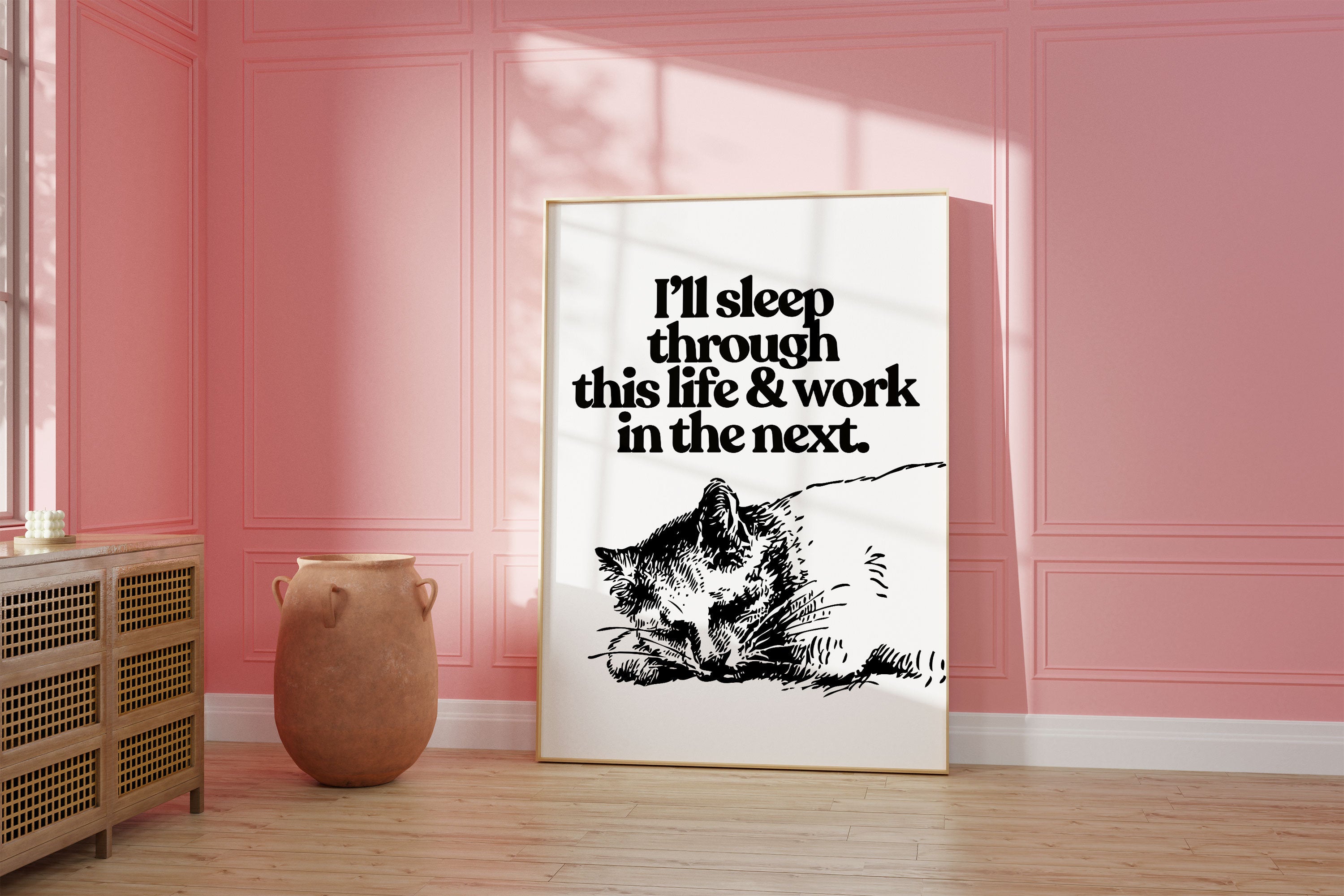 Vintage Poster, Trendy Living Room Decor, Cute Quote Art, Aesthetic Print, Digital Download, Cute Cat Print, Retro Posters, Homebody Art