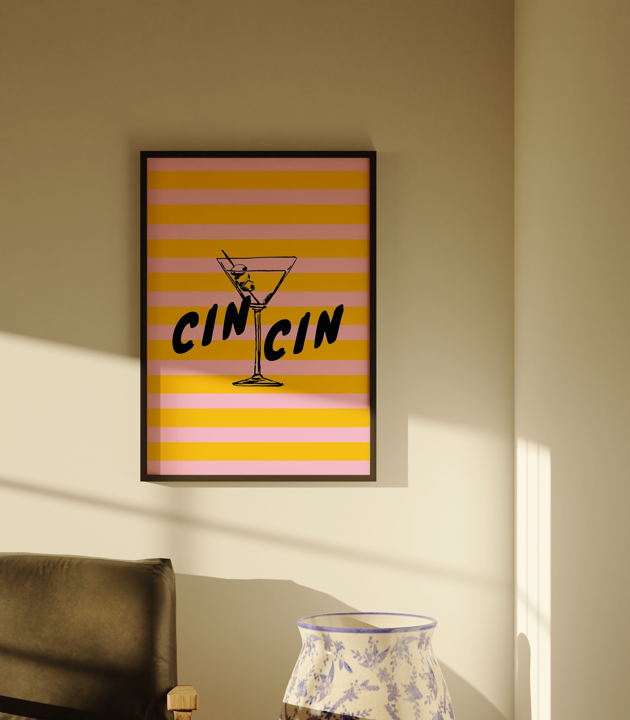 Wall Art Download, Scribbled Cheers Print, Modern Kitchen Printables, Bar Cart Prints, Pink Art, Trendy Wine Lover Gift, Cin Cin Poster