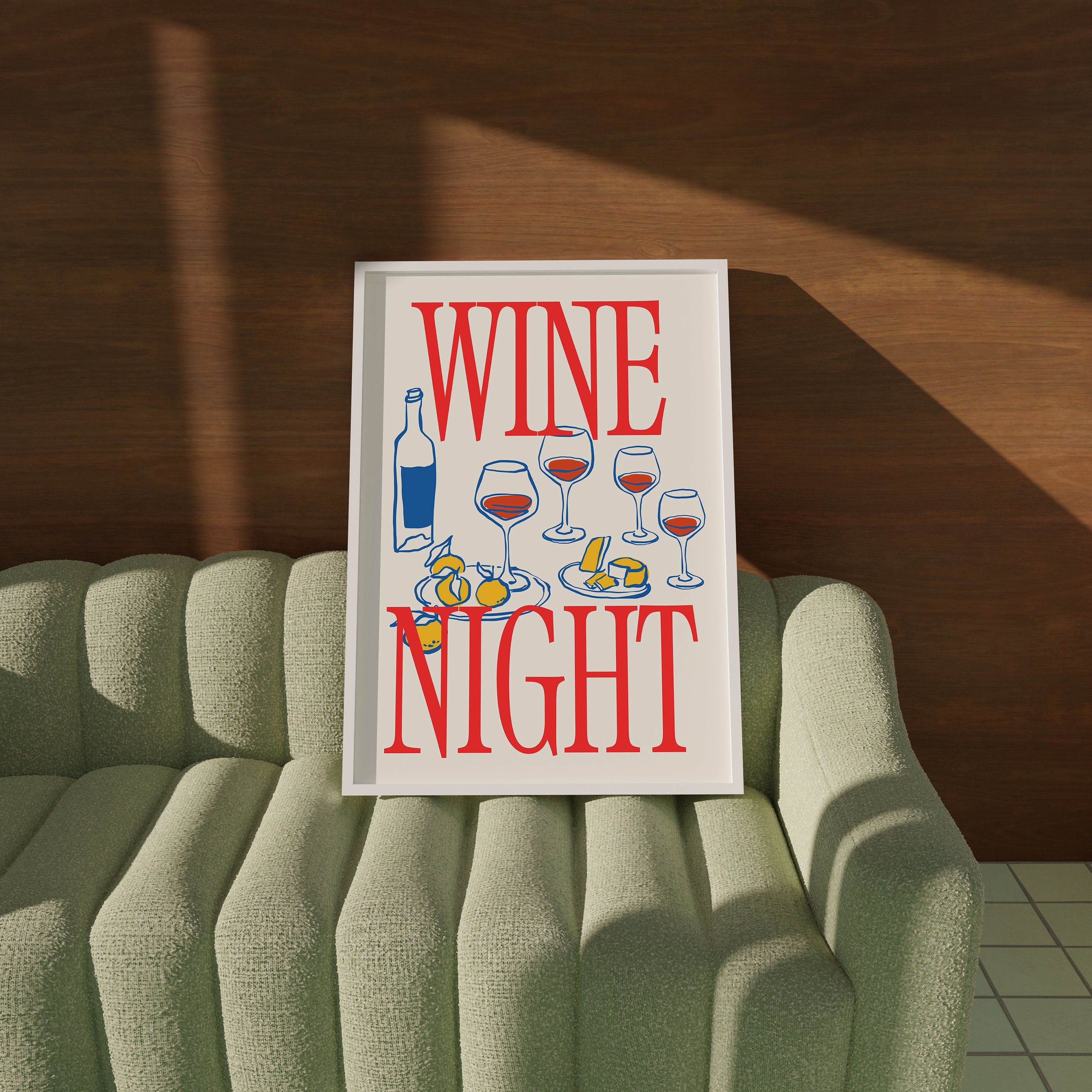 Wall Art Download, Scribbled Print, Modern Kitchen Printables, Bar Cart Prints , Red Blue Art, Trendy Wine Lover Gift, Wine Night Poster