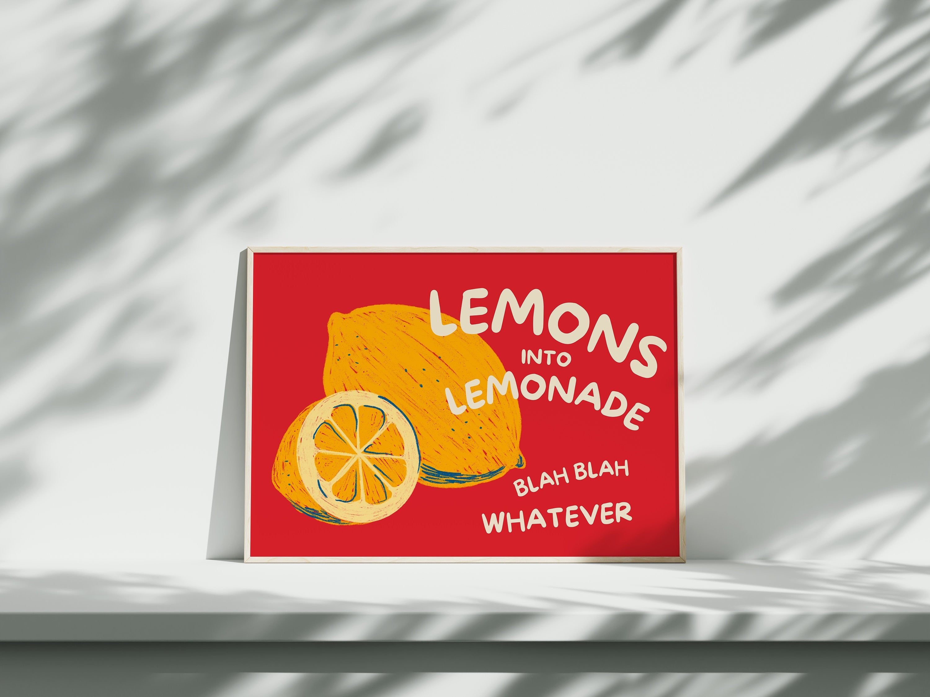 Lemons Print, Vintage Food Print, Lemonade Art, Retro Food Art, Red Kitchen Art, Trendy Food Print, Modern Food Poster, Kitchen Art