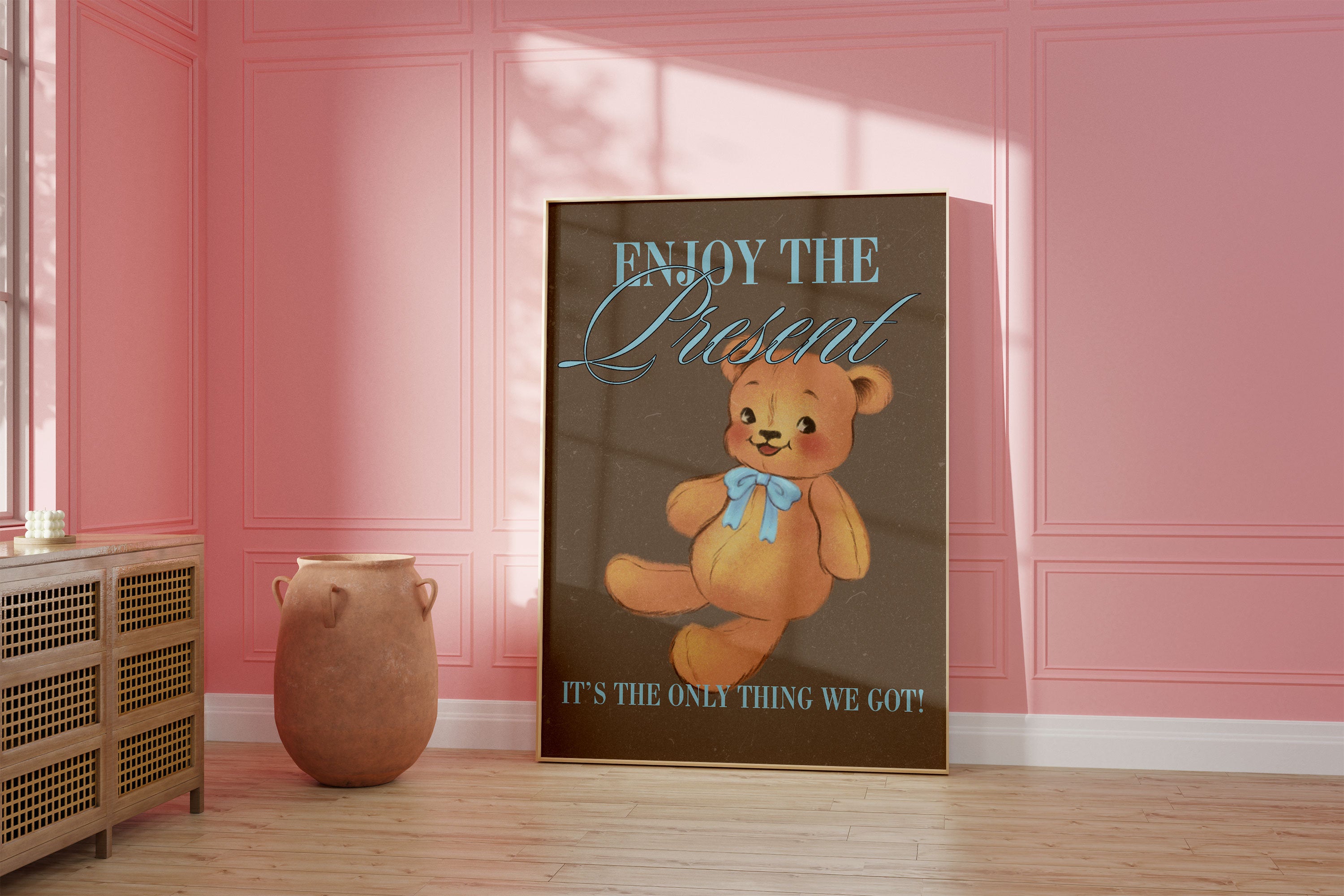 Teddy Bear Art, Wall Print, Cute Decor, Girly Print, Kids Room Art, Large Print, Funny Art, Bear Posters, Positivity Art, Bedroom Art Prints