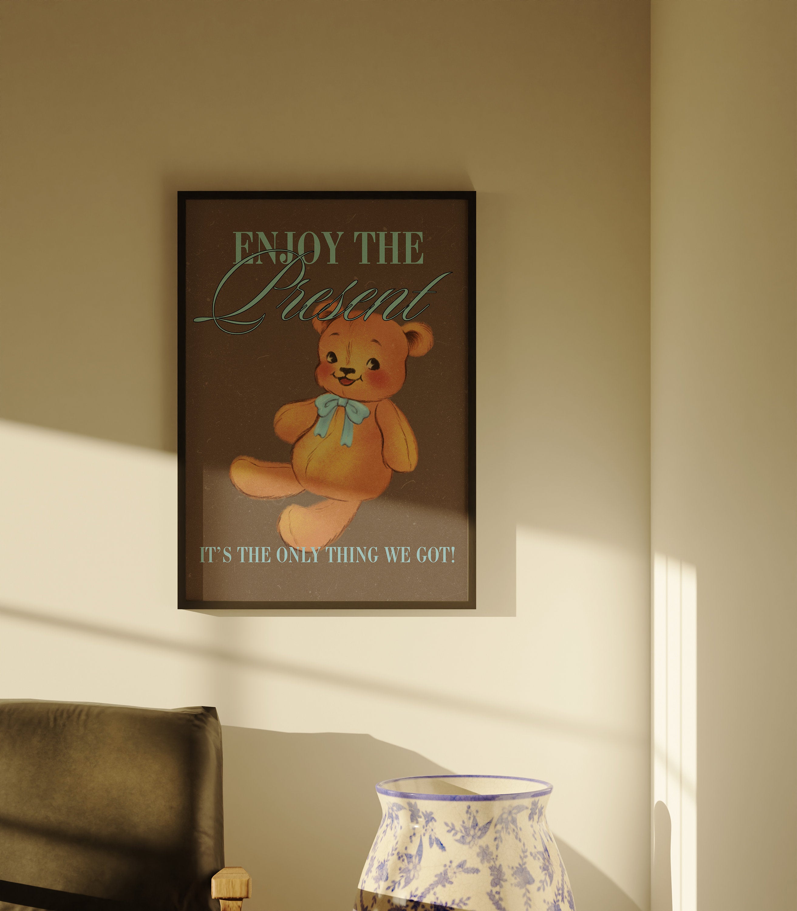 Teddy Bear Art, Wall Print, Cute Decor, Girly Print, Kids Room Art, Large Print, Funny Art, Bear Posters, Positivity Art, Bedroom Art Prints