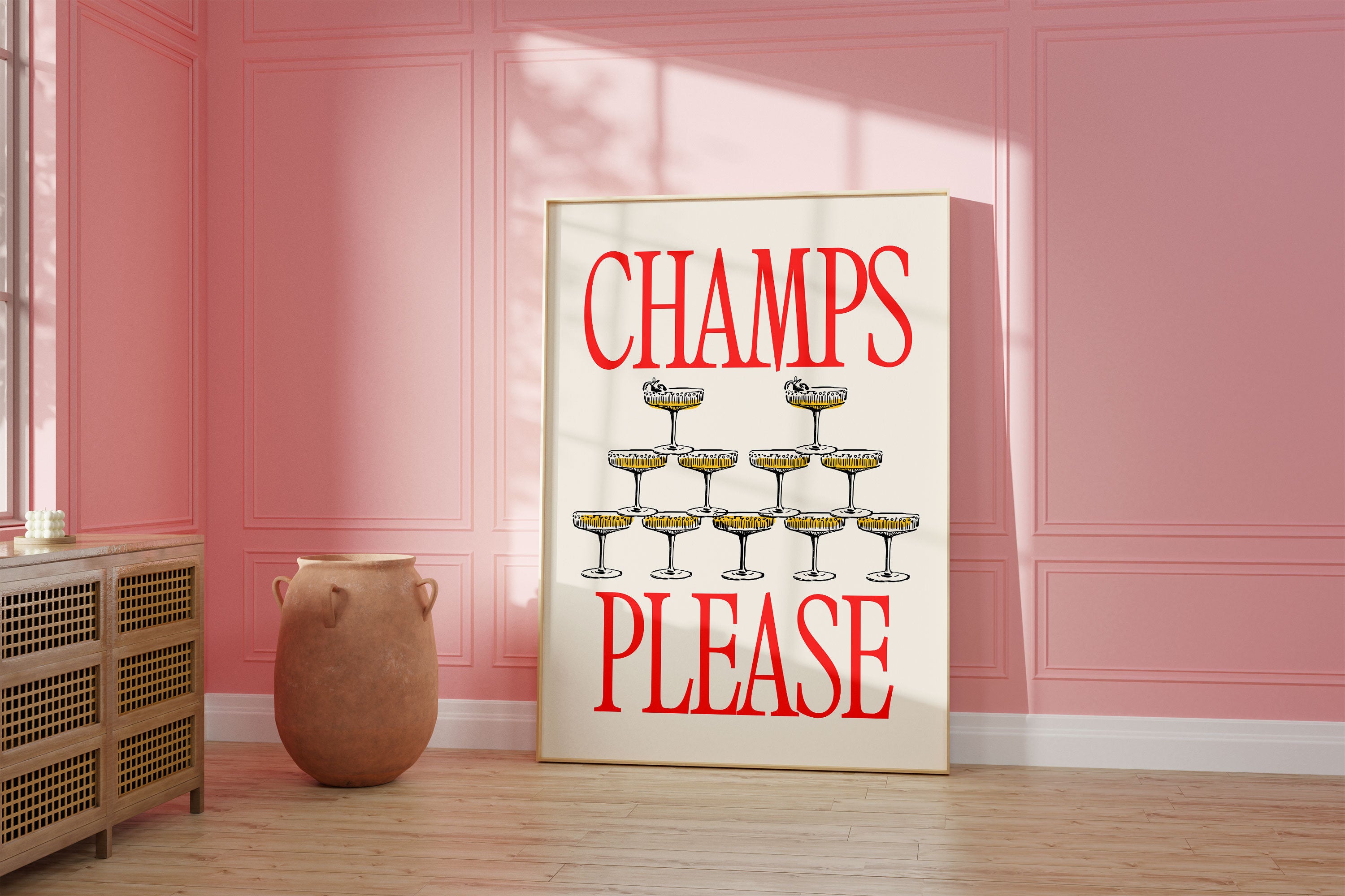 Bar Cart Printable Wall art, Champagne Poster, Pink Trendy print, Happy hour Poster, Sparkling Wine Decor, Preppy Aesthetic Digital Print