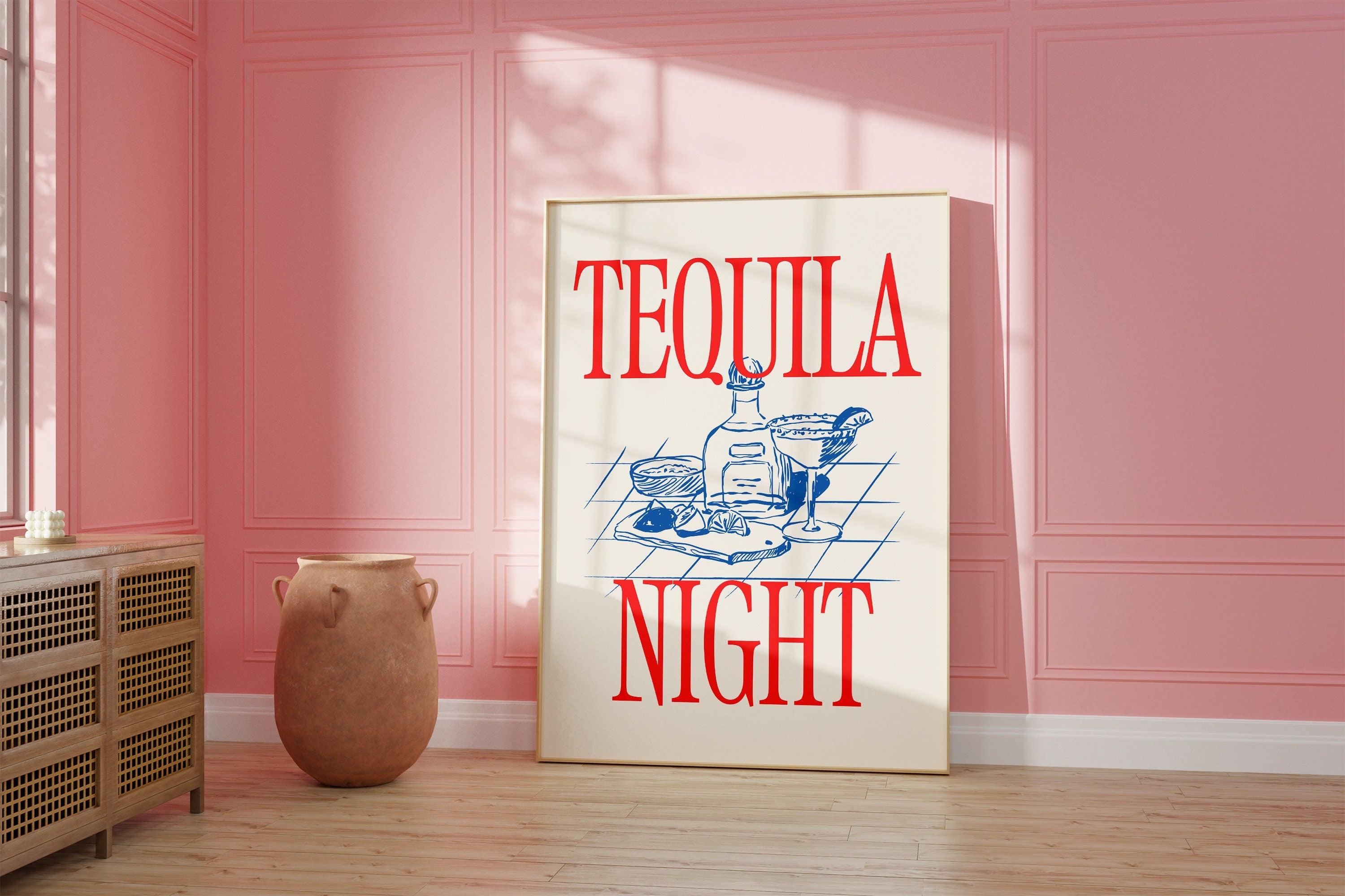Bar Art Print, Liquor Poster, Tequila Night Print, Cute Bar Cart Art, Wall Art, Tequila Poster, Tequila Print, Digital Download, Bar Art