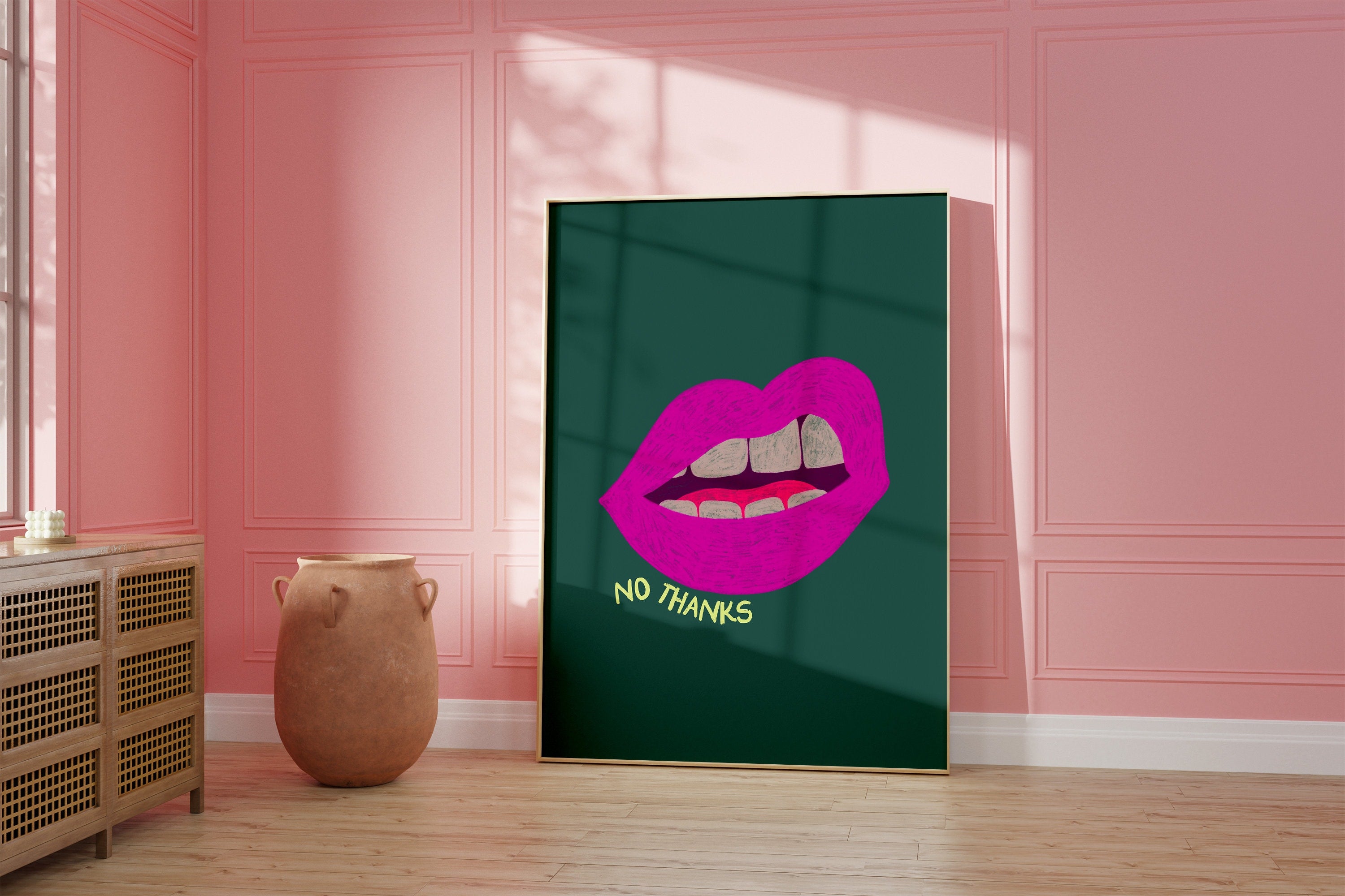 Wall Art Print, Retro Aesthetic Art ,Apartment Art, Feminist Art, Living Room Decor, Lips Typography Art, Retro Funny Women Art