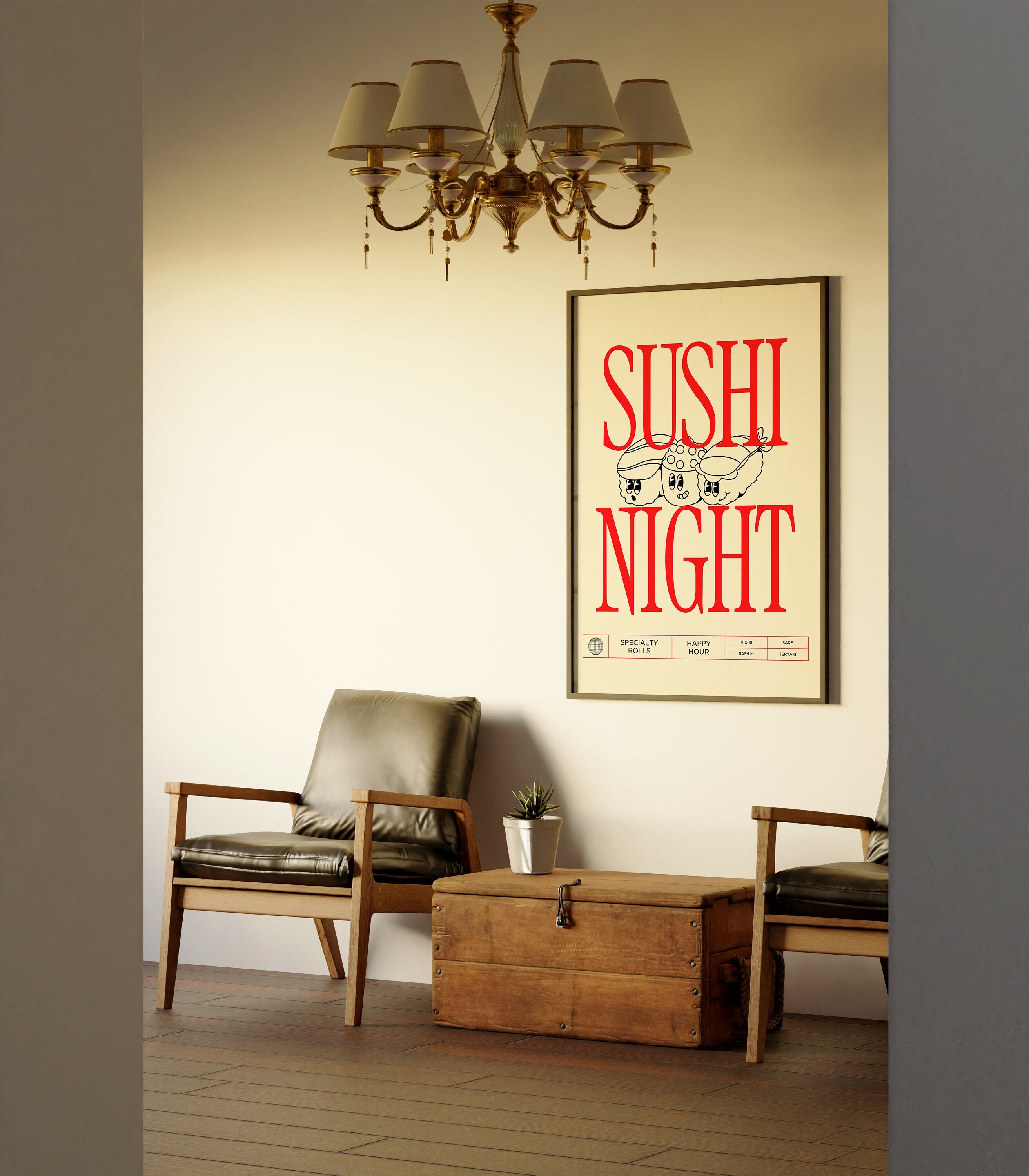 Sushi Art, Digital Download, Kitchen Wall Art, Cartoon Art, Trendy Wall Art Print, Kitchen, White Kitchen Wall Decor, Sushi Night Poster