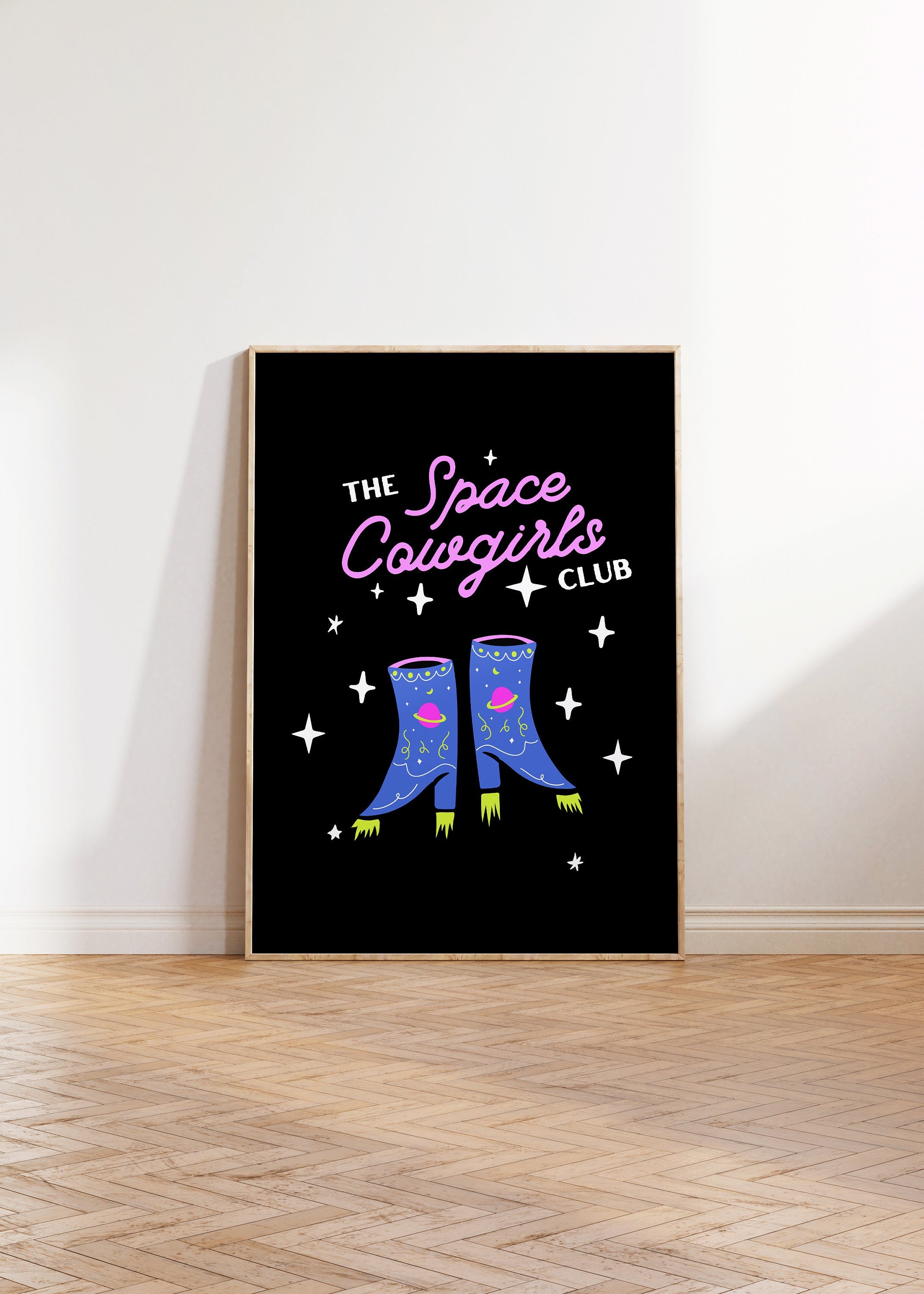 Cowboy Boots Art, Retro Cowboy Art, Giddy Up Art Print, Giddy Up Quote, Black Art Print, Large Wall Art, Girly Art Prints, Space Cowgirl