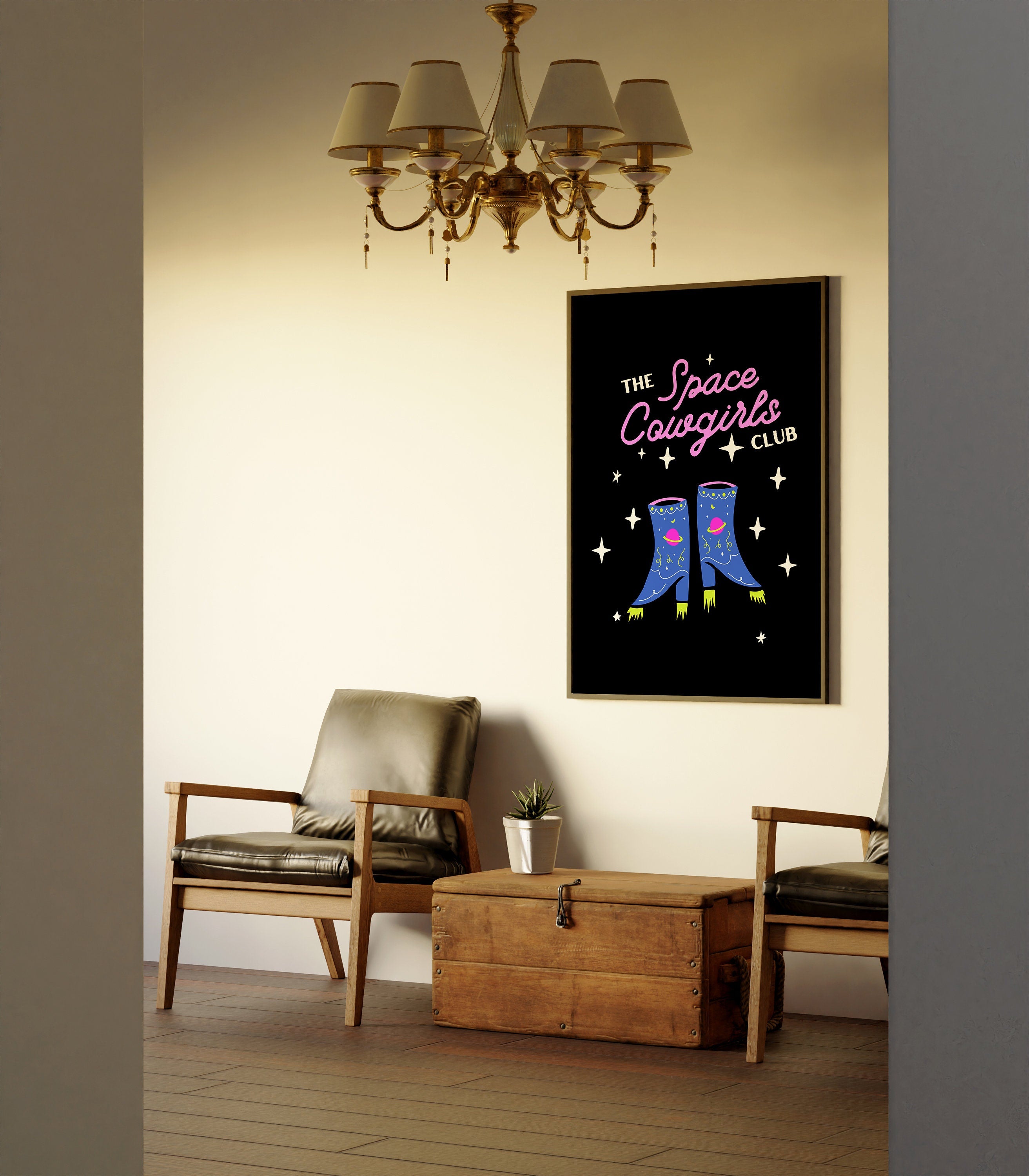 Cowboy Boots Art, Retro Cowboy Art, Giddy Up Art Print, Giddy Up Quote, Black Art Print, Large Wall Art, Girly Art Prints, Space Cowgirl