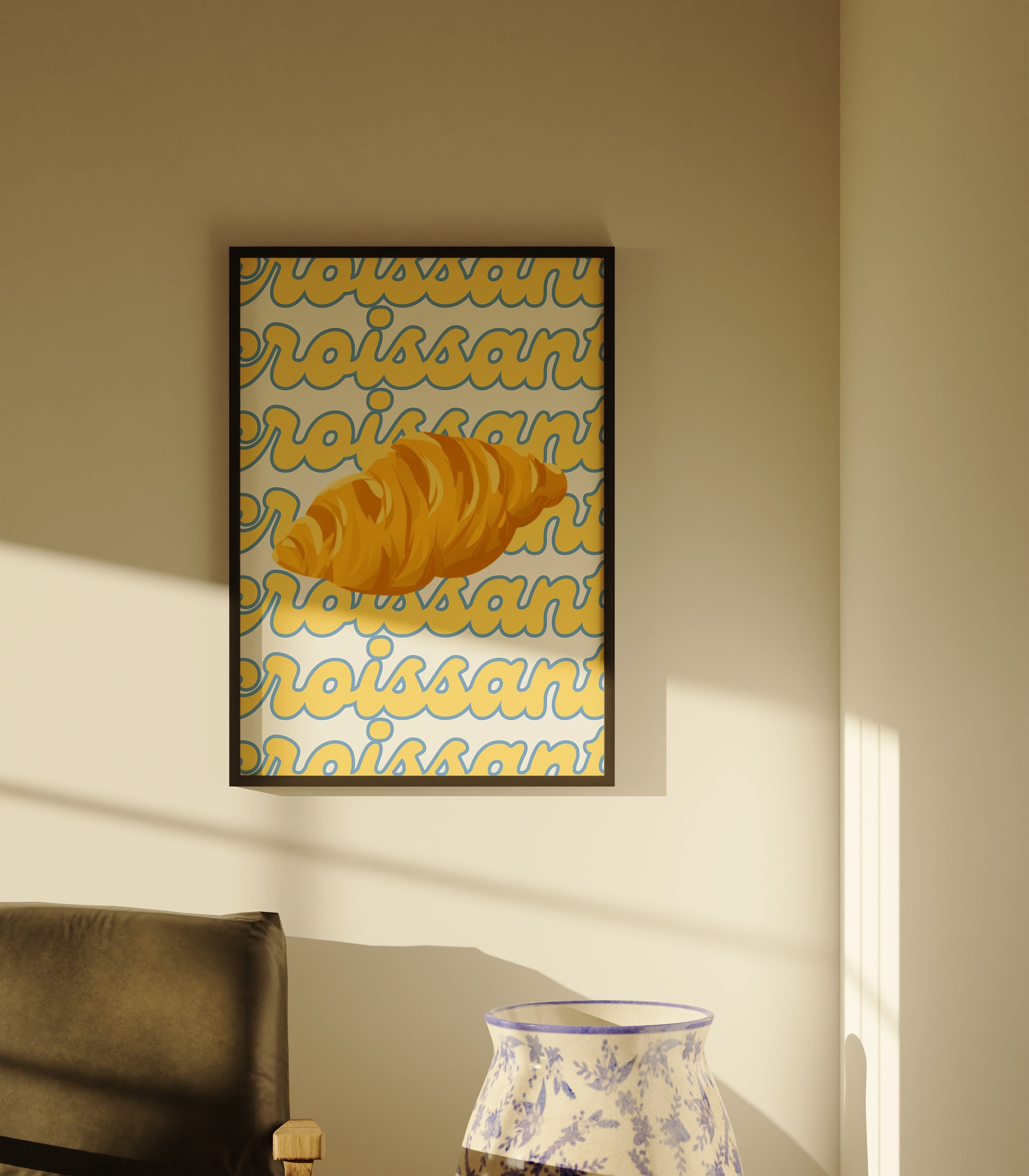 Croissant Art, Digital Download, Coquette Cake Art, Trendy Wall Art Print, Kitchen Art, Kitchen Wall Decor, Pastries Art